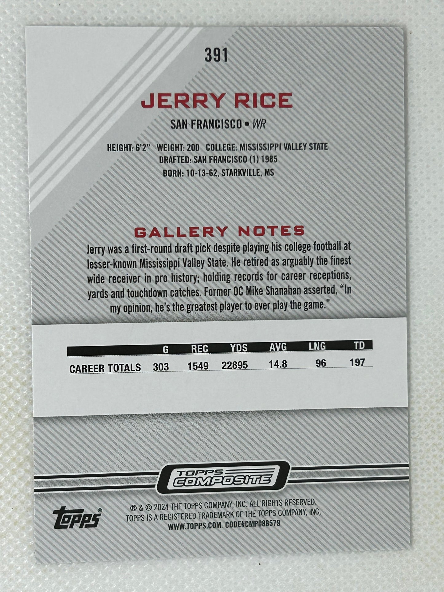 2023 Topps Composite Jerry Rice Gallery Silver Holo #391 San Francisco 49ers