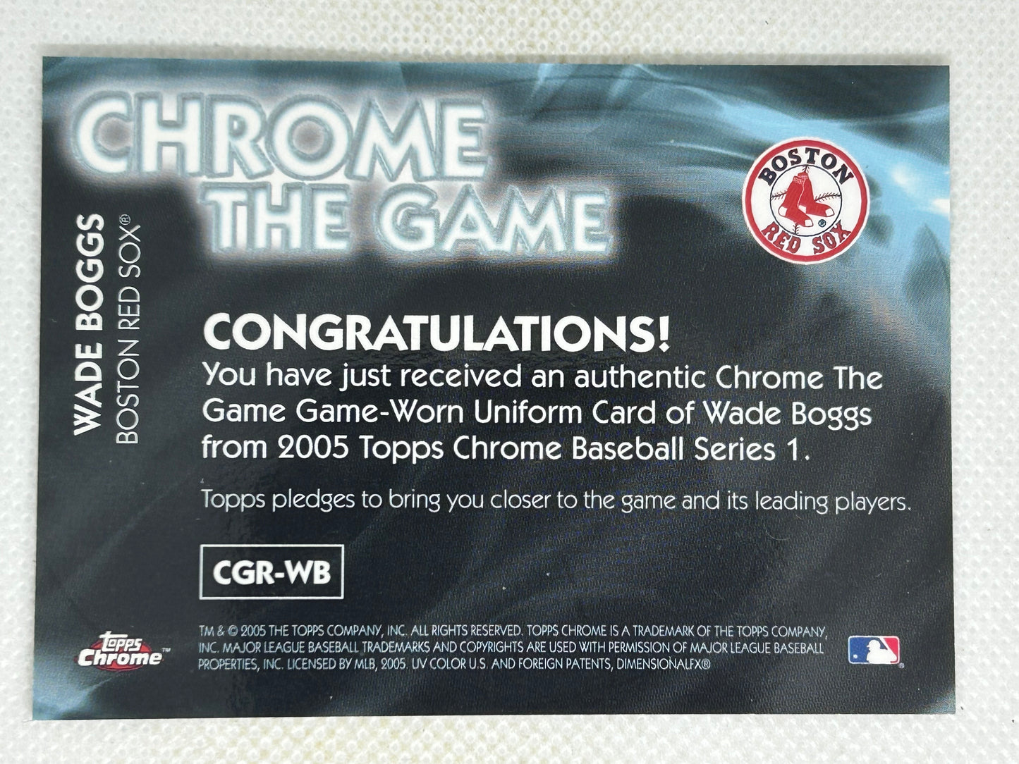 2005 Topps Chrome The Game Jersey Relic #CGR-WB Wade Boggs Boston Red Sox Signed Card