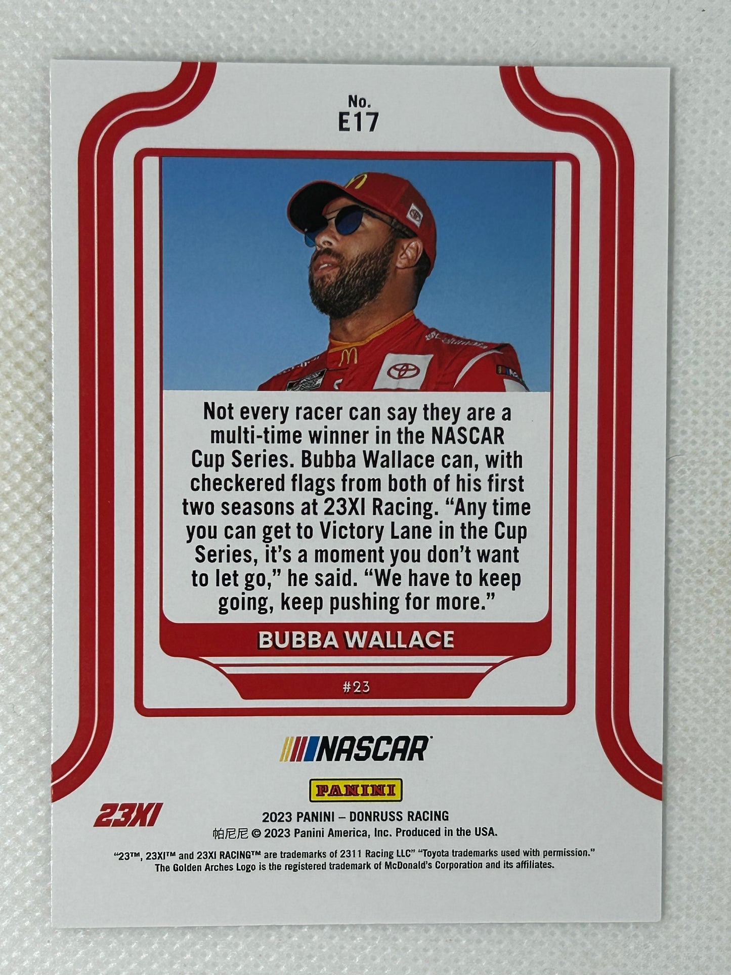 2023 Panini Donruss NASCAR Racing Elite Series Checkers #E17 Bubba Wallace