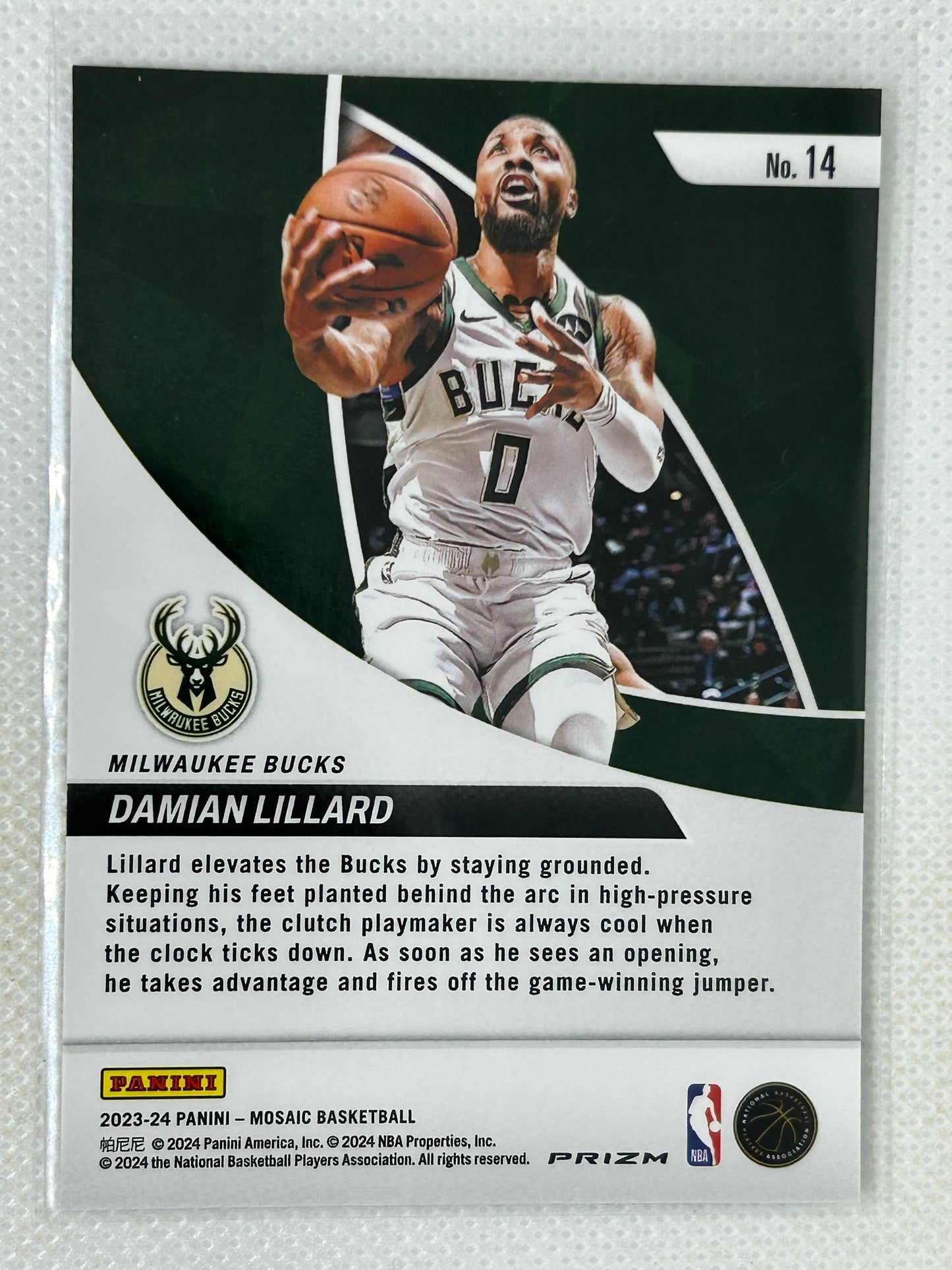 2023-24 Panini Mosaic Elevate Reactive Silver Prizm #14 Damian Lillard Milwaukee Bucks