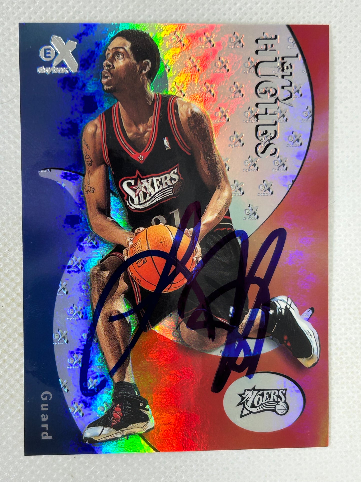 1999-00 Skybox E-X Larry Hughes #34 Refractor Philadelphia 76ers Signed Card