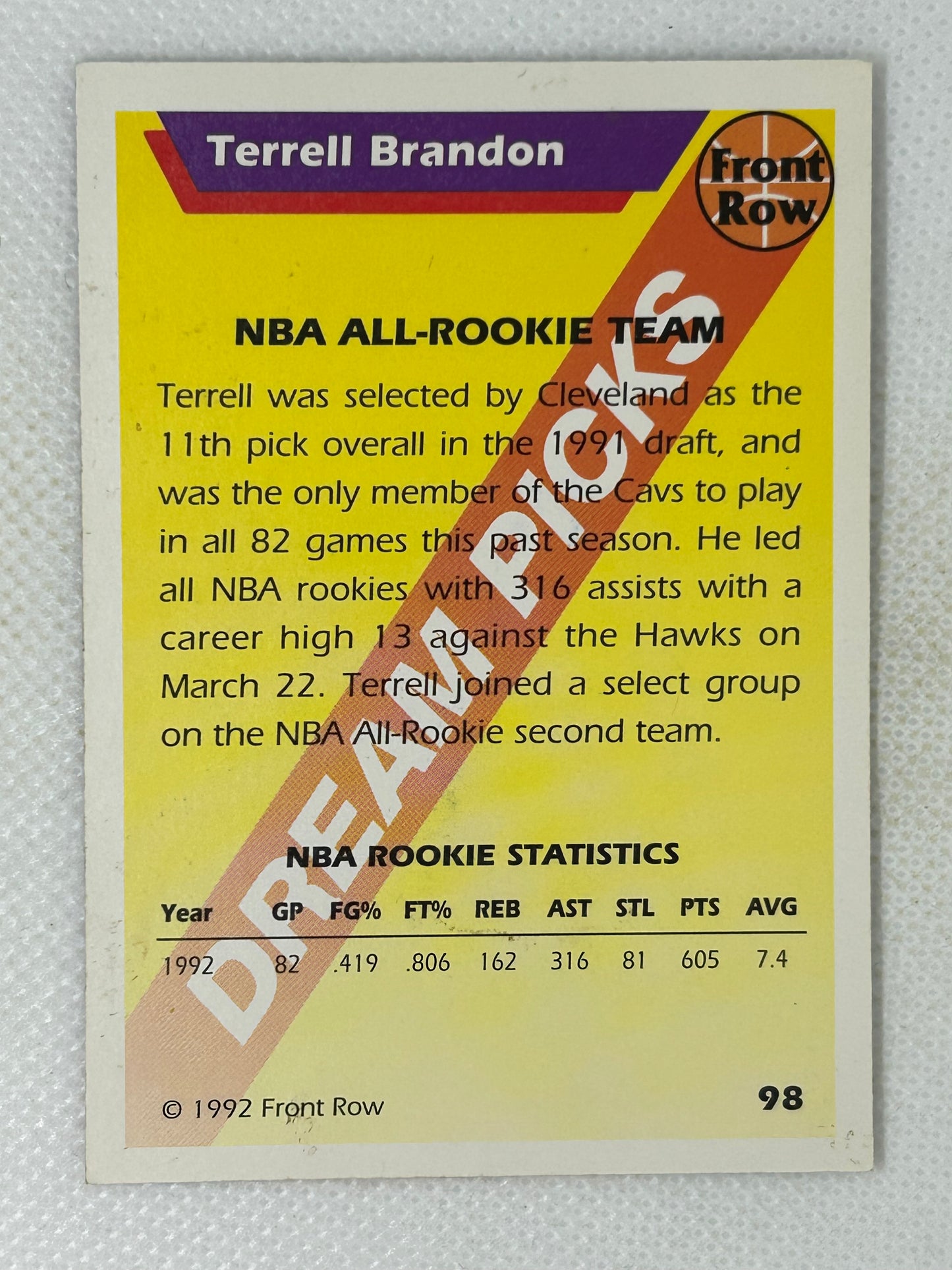 1992 Front Row Terrell Brandon Rookie Dream Picks #99 Oregon Ducks Signed Card