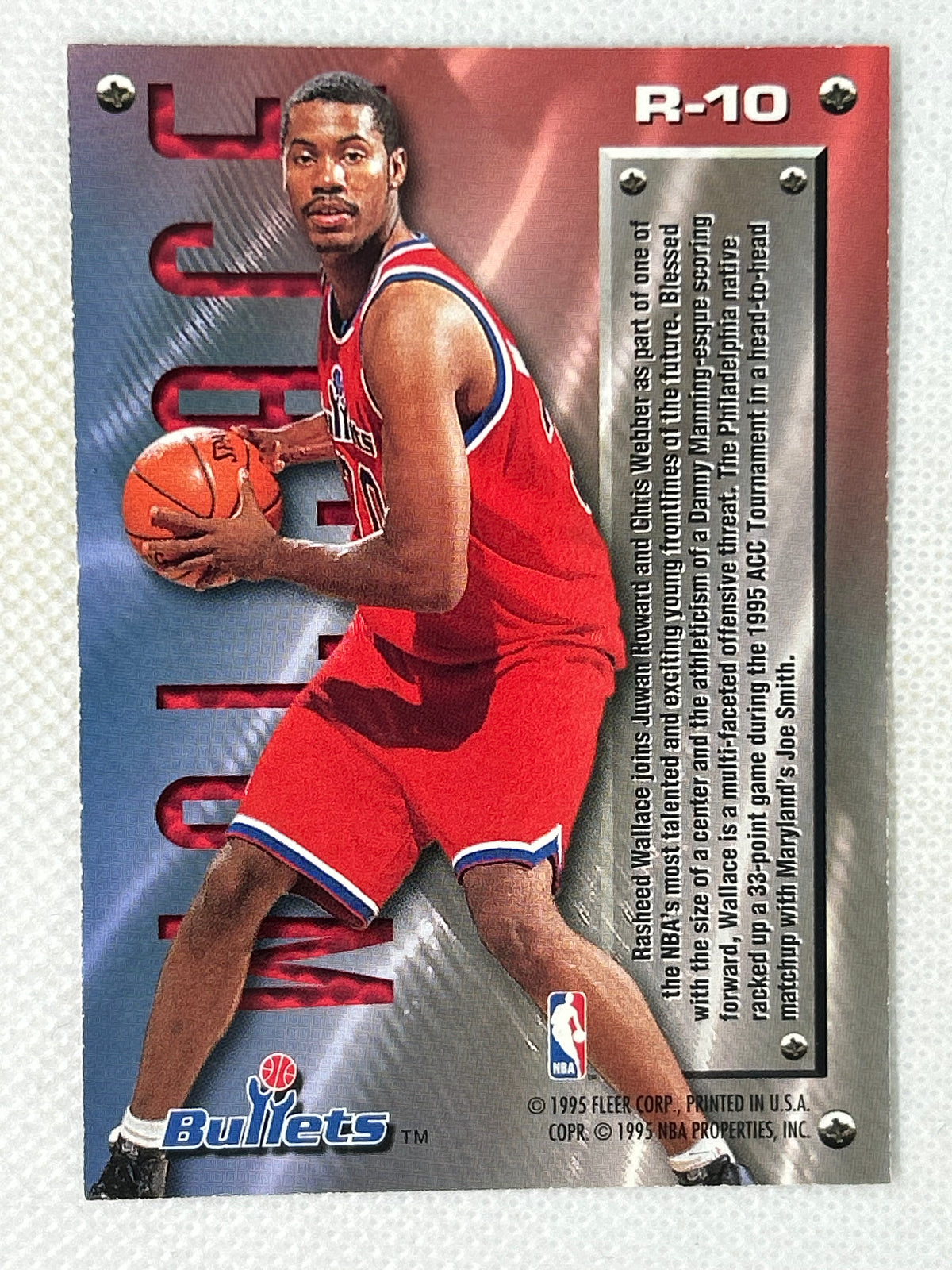 Metalin Rasheed 1 1995-96 Fleer Metal #R-10 Rasheed Wallace Rookie Roll Call Washington ...