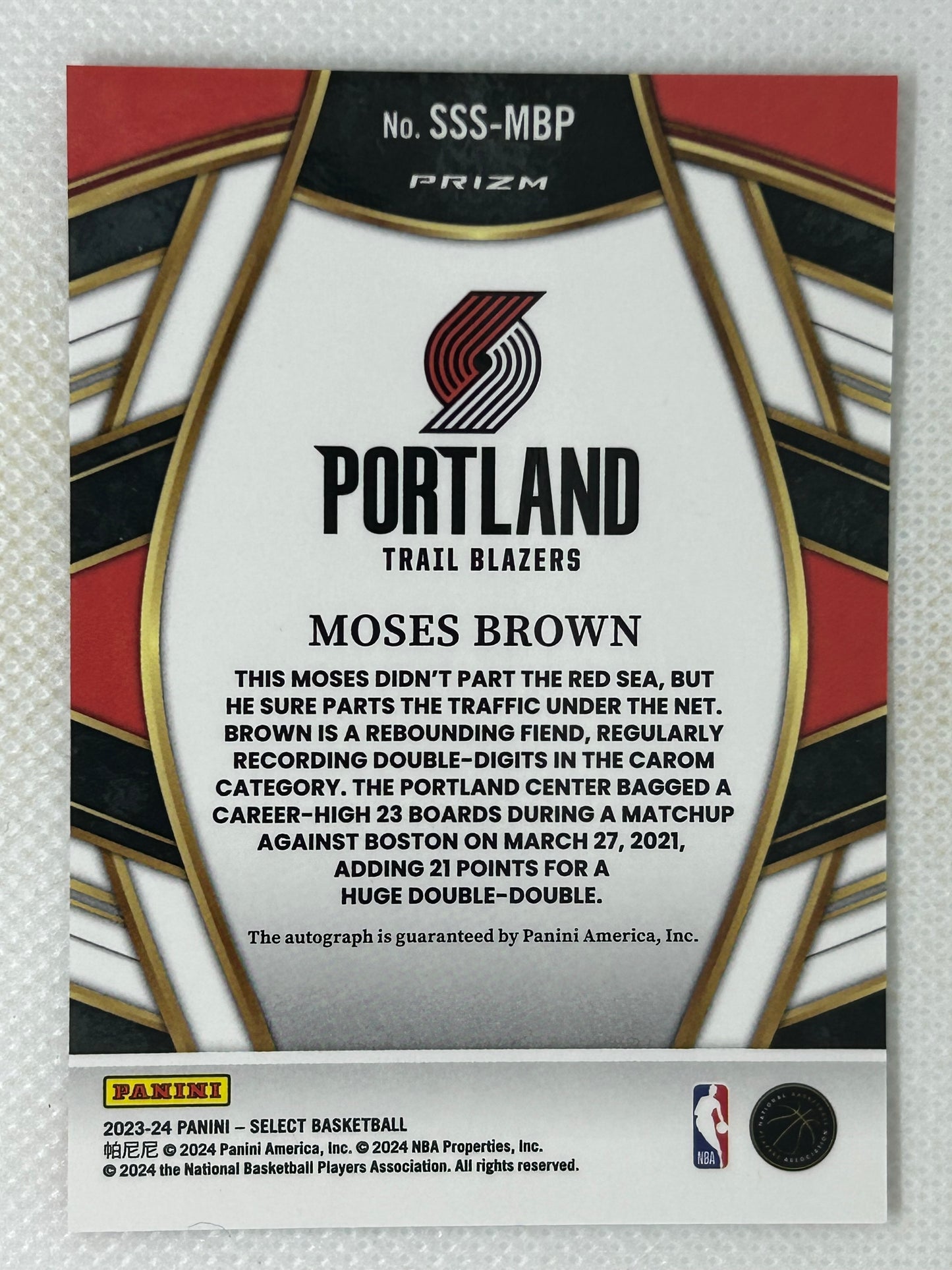 2023-24 Panini Select Silver Prizm Autograph #SSS-MBP Moses Brown Portland Trailblazers