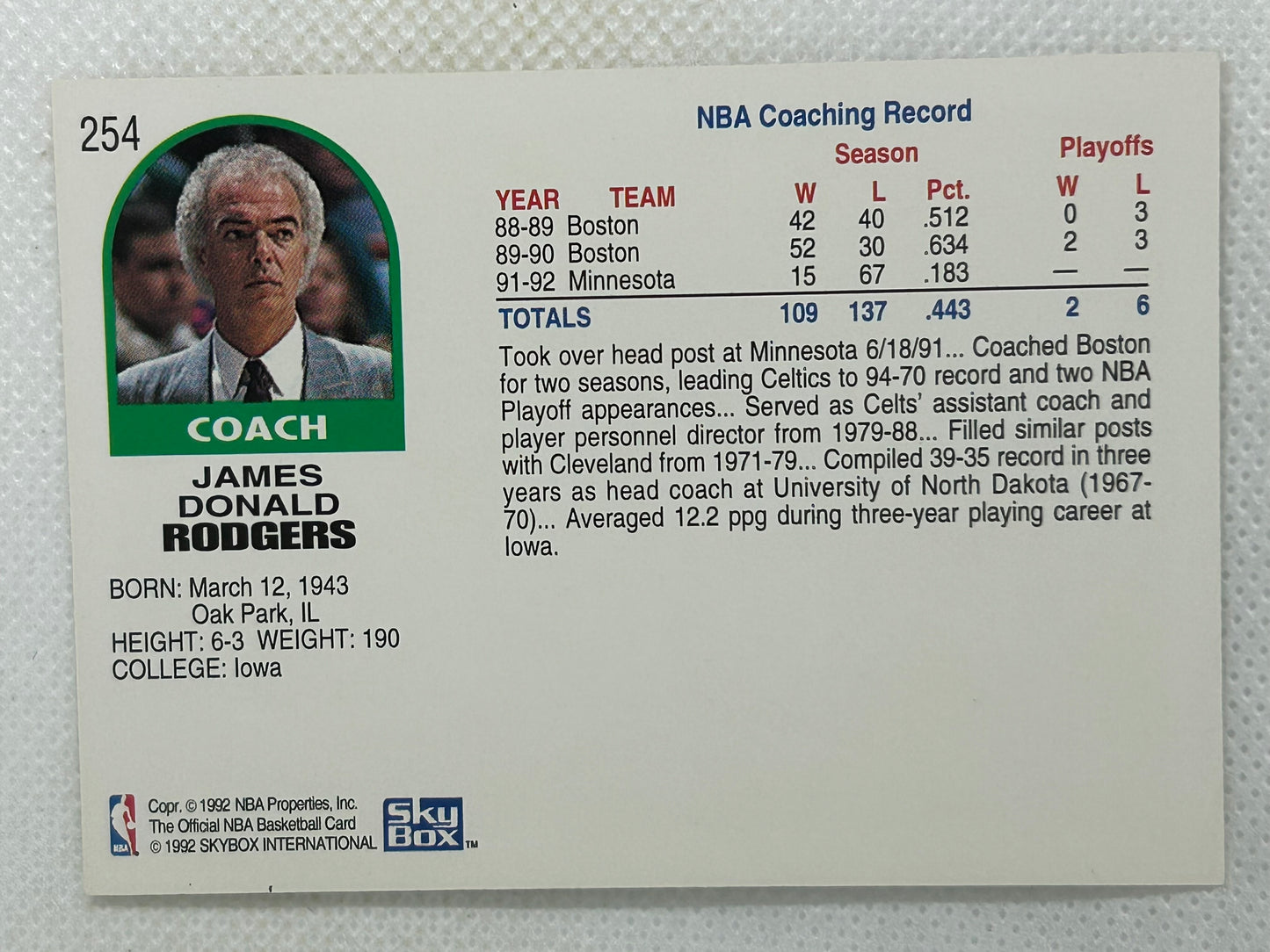 1992 Skybox NBA Hoops #254 Jimmy Rodgers Minnesota Timberwolves Signed Card