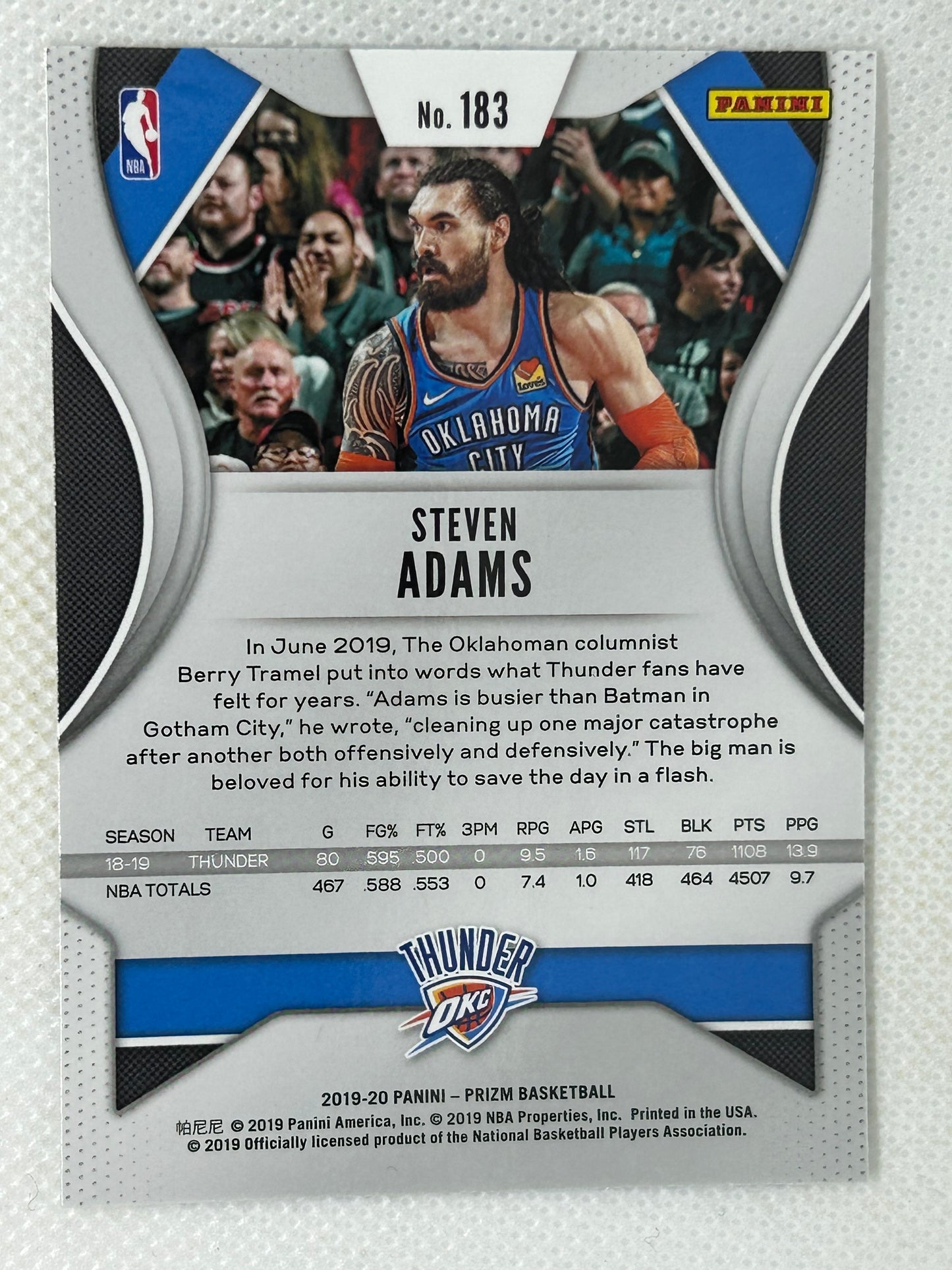 2019-20 Panini Prizm #183 Steven Adams Oklahoma City Thunder