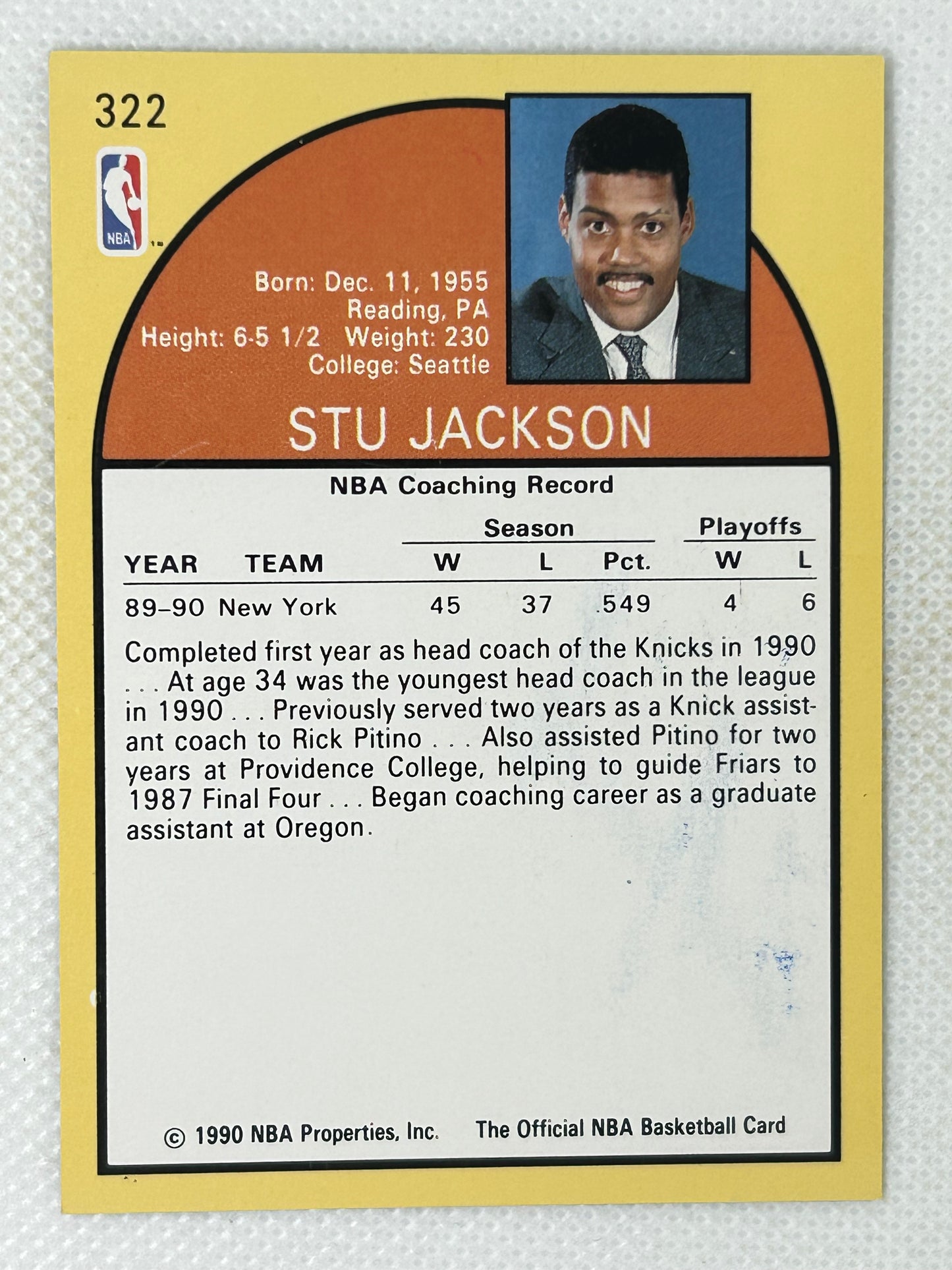 1990-91 NBA Hoops #322 Stu Jackson New York Knicks Signed Card