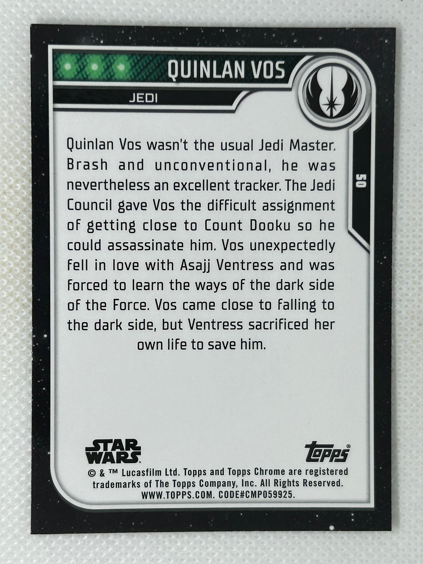 2023 Topps Chrome Star Wars Black Wave Refractor Quinlan Vos #50