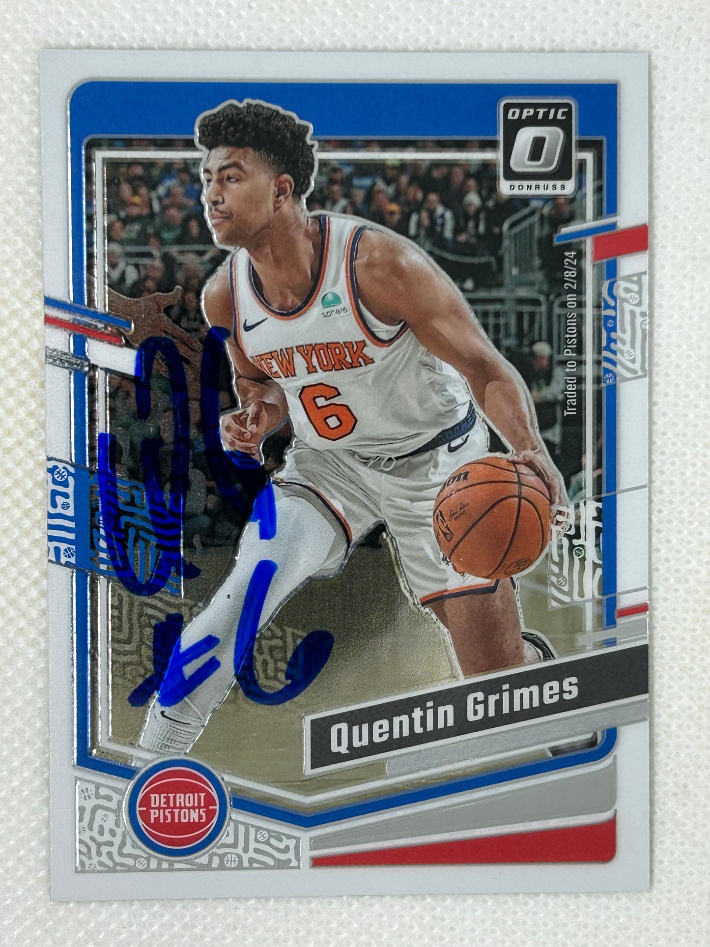 2023-24 Panini Optic Quentin Grimes #46 Detroit Pistons Signed Card