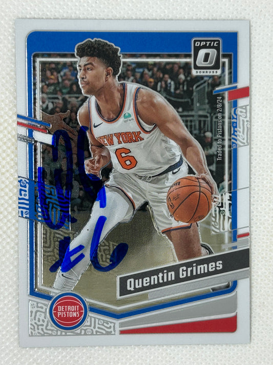 2023-24 Panini Optic Quentin Grimes #46 Detroit Pistons Signed Card