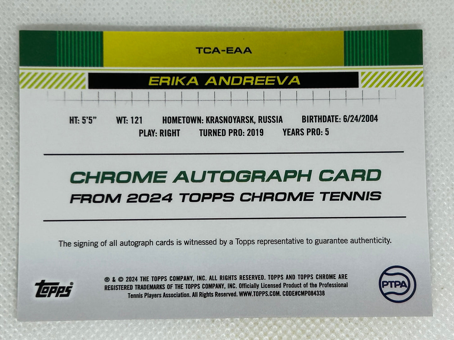 2024 Topps Chrome Tennis Rookie Autographs Erika Andreeva #TCA-EAA