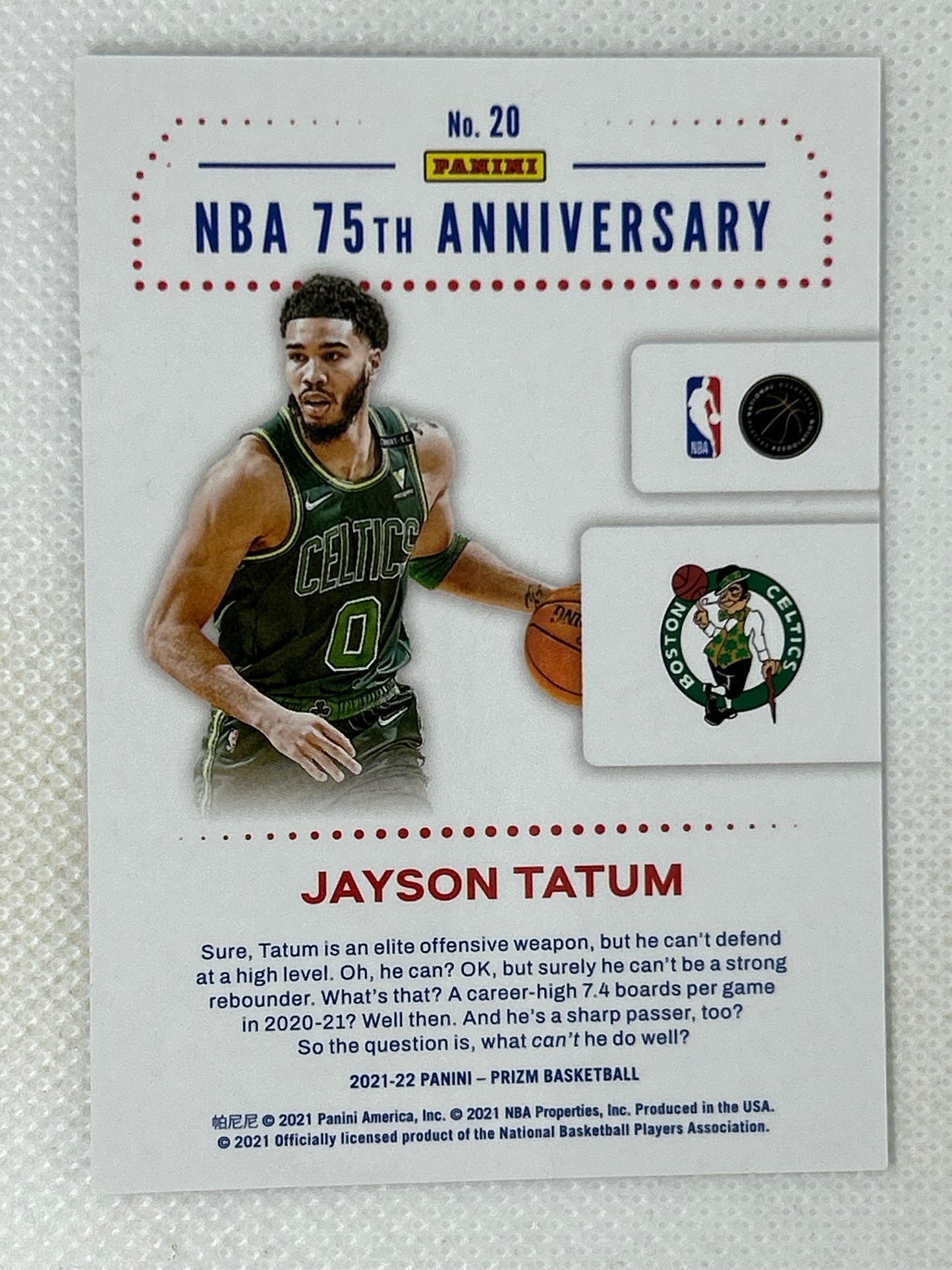 2021-22 Panini Prizm Jayson Tatum NBA 75th Anniversary Edition Logo SSP #20 Boston Celtics