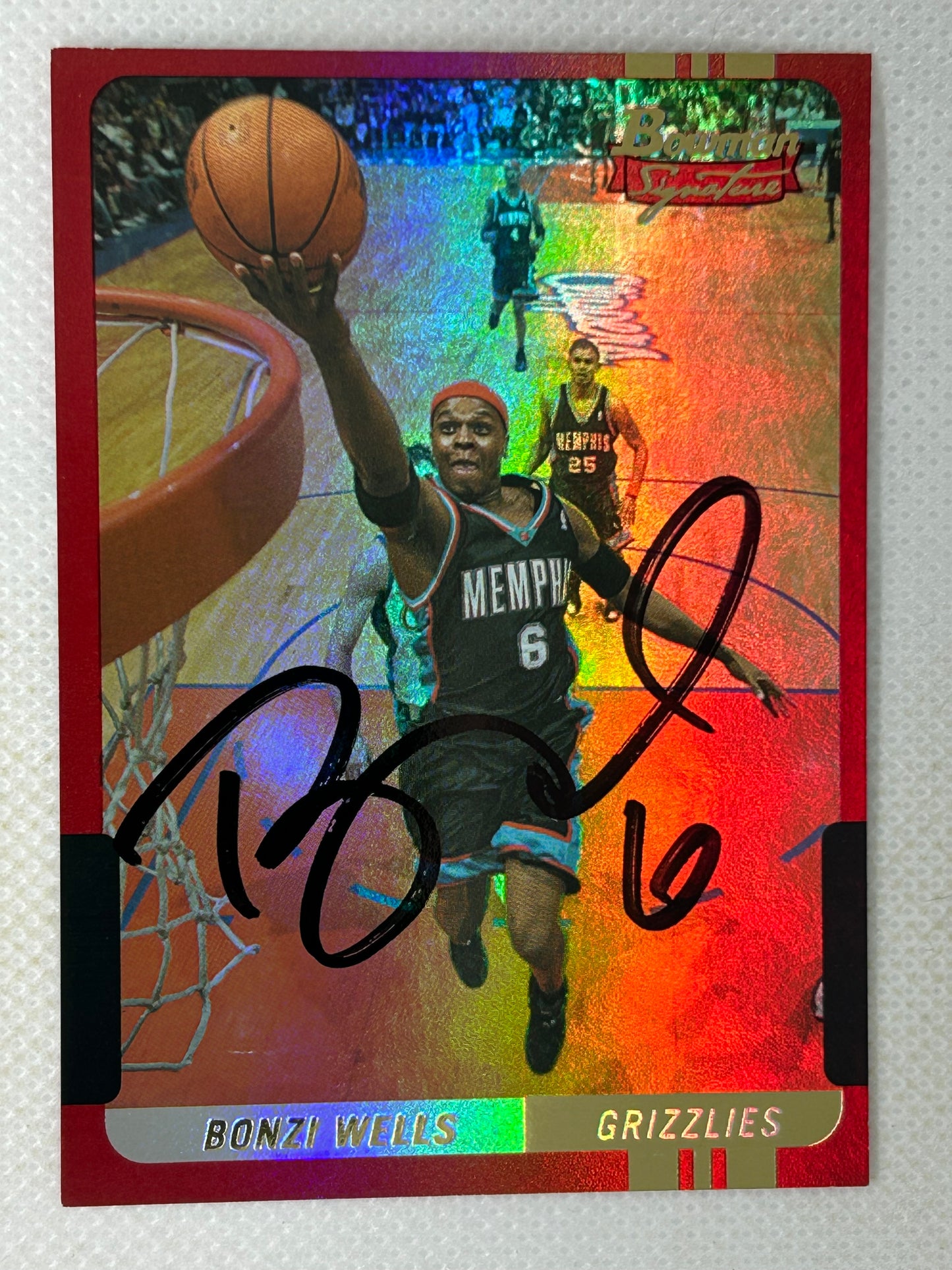 2004-05 Bowman Signature Red Foil /50 Bonzi Wells #6 Memphis Grizzlies Signed Card