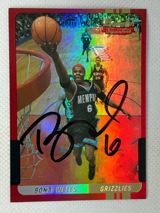 2004-05 Bowman Signature Red Foil /50 Bonzi Wells #6 Memphis Grizzlies Signed Card