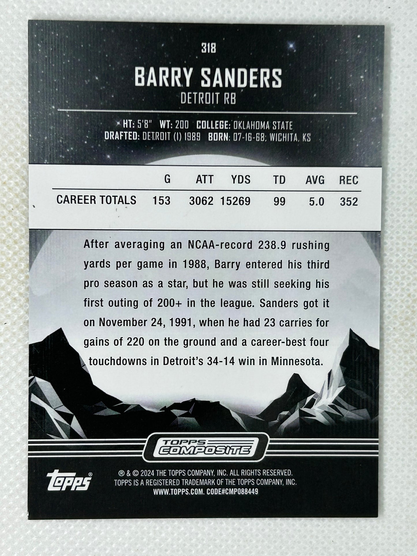 2024 Topps Midnight Barry Sanders #318 Detroit Lions Signed Card