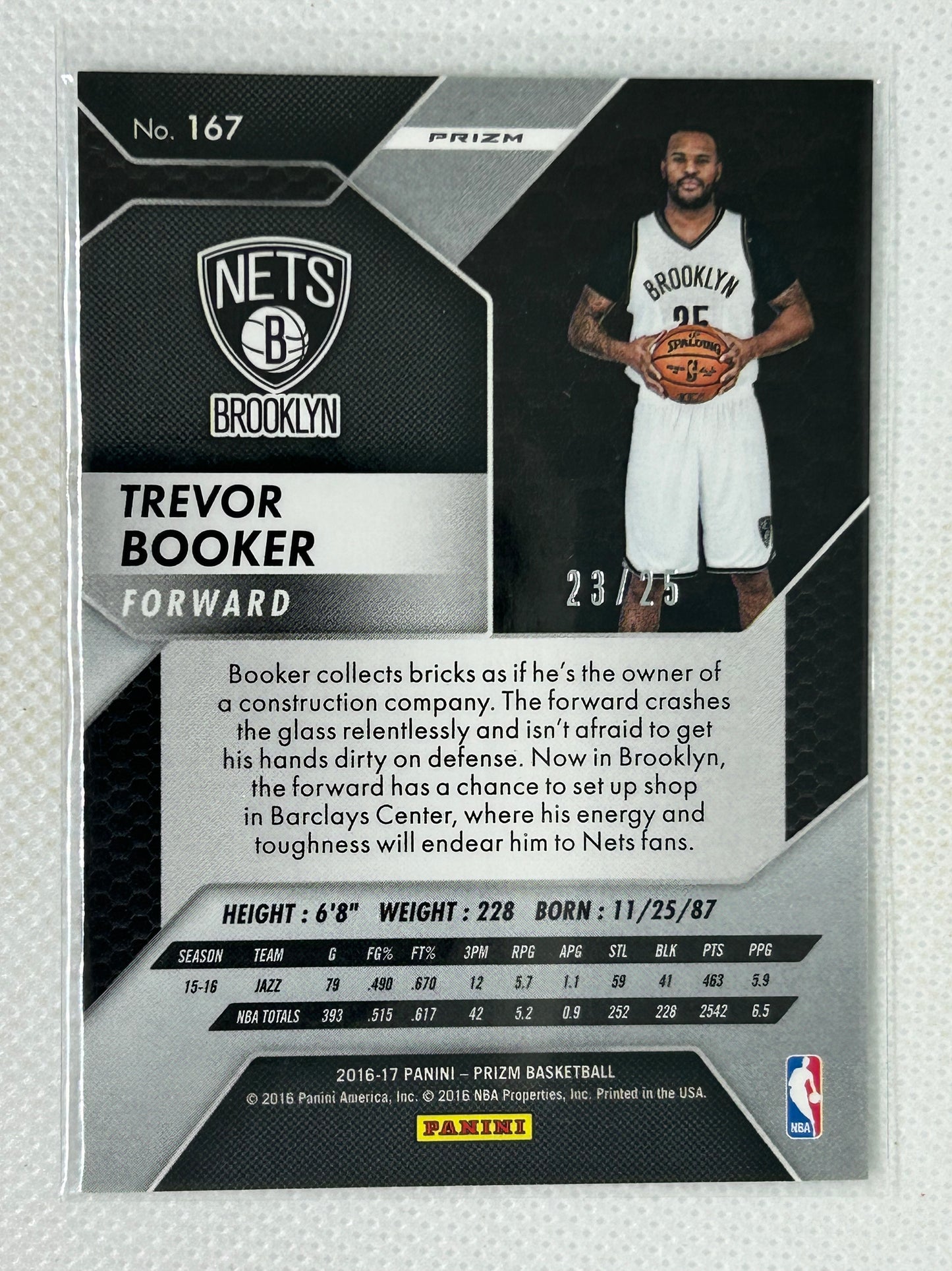 2016-17 Panini Prizm Teal Blue #167 Trevor Booker /25 Brooklyn Nets