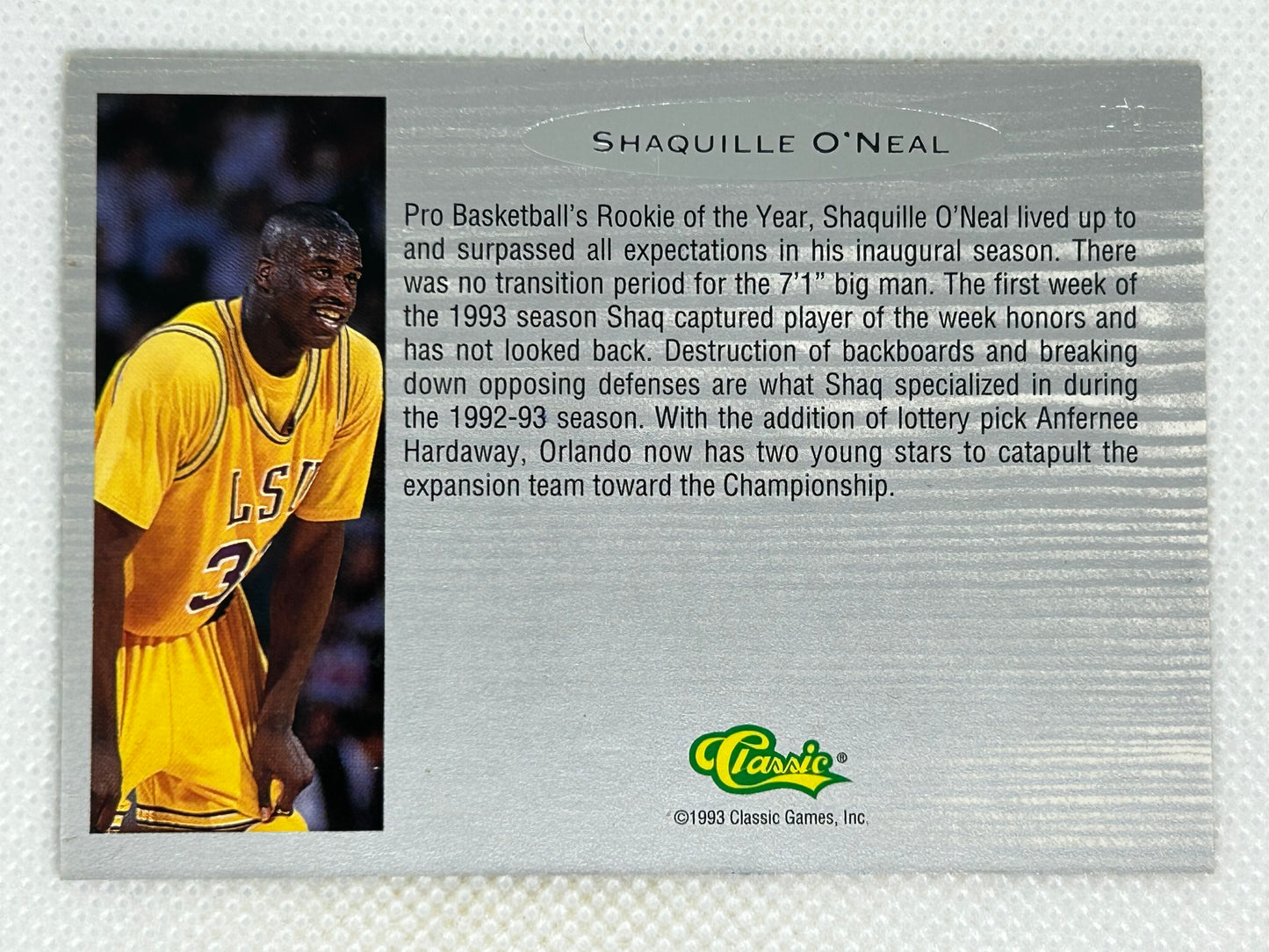 1993 Classic Draft Picks Shaquille O'Neal Rookie Limited Prints /74500 #LP9 LSU Tigers Signed Card