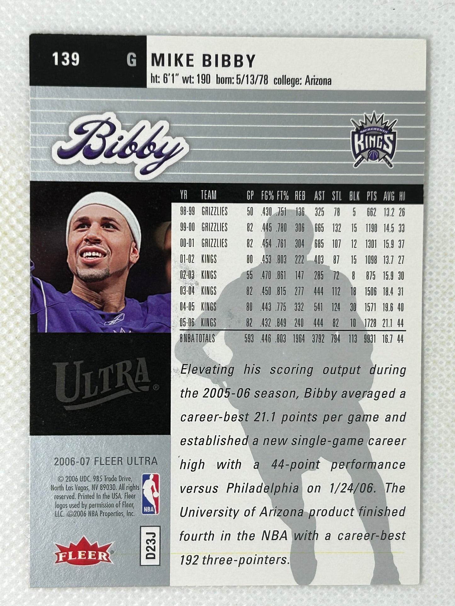 2006-07 Fleer Ultra Mike Bibby #139 Sacramento Kings Signed Card
