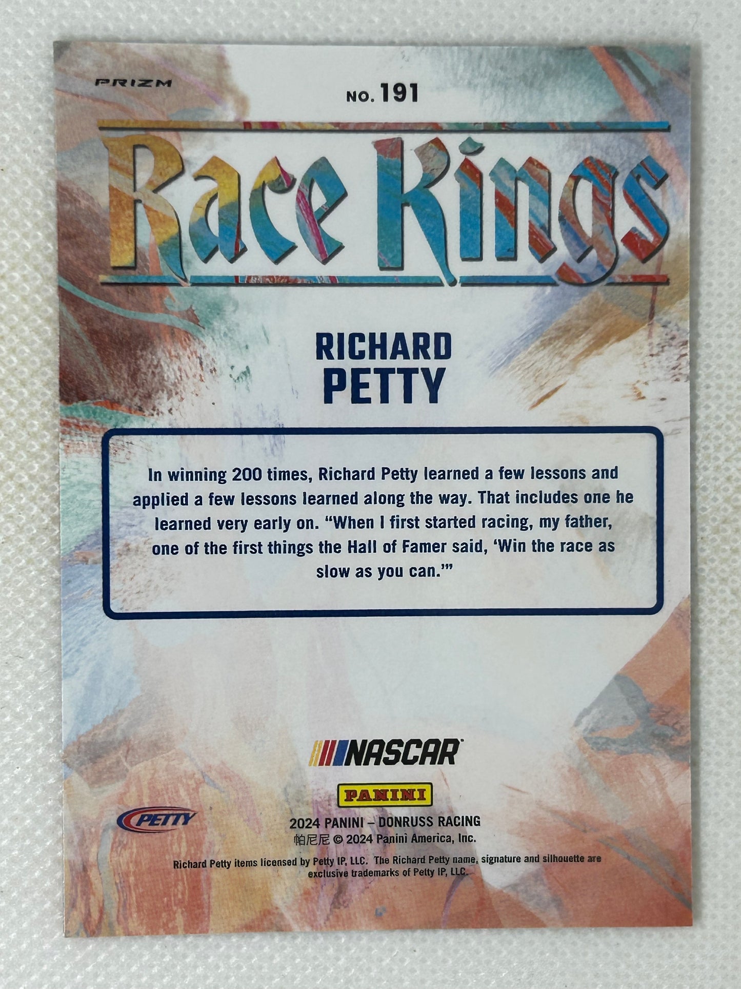 2024 Panini Optic Orange Velocity Race Kings #191 Richard Petty Signed Card