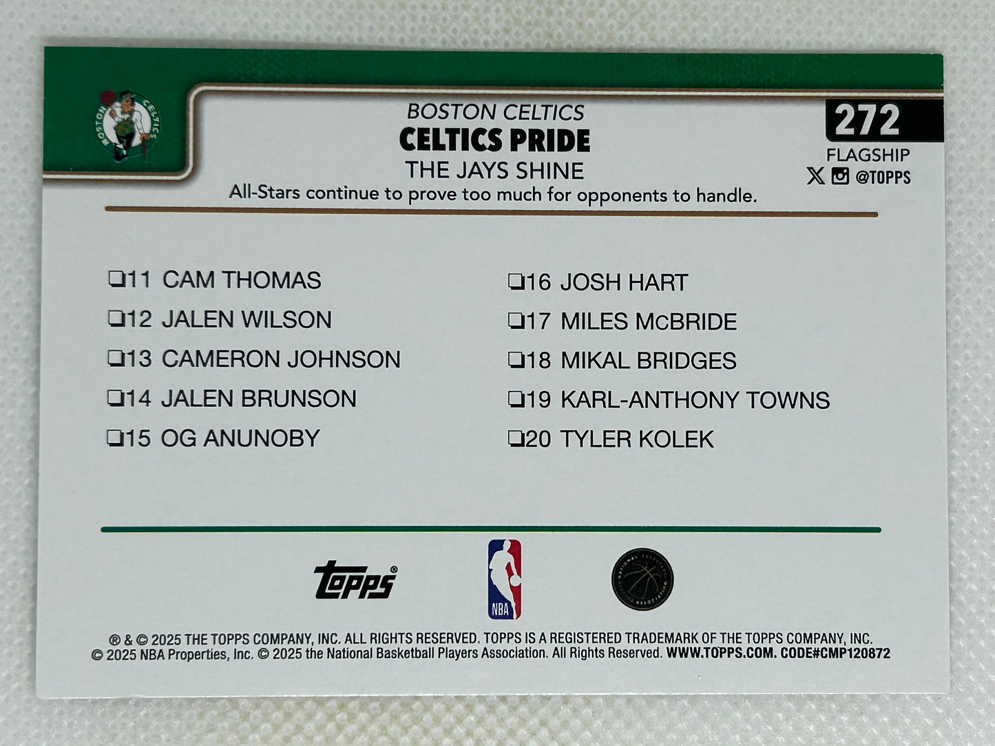 2025-26 Topps Season Tip Off #272 Celtics Pride "The Jays Shine" Boston Celtics