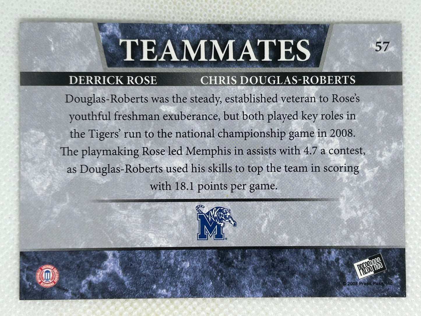 2008-09 Press Pass Derrick Rose & Douglas-Roberts #57 Rookie Card Memphis Tigers