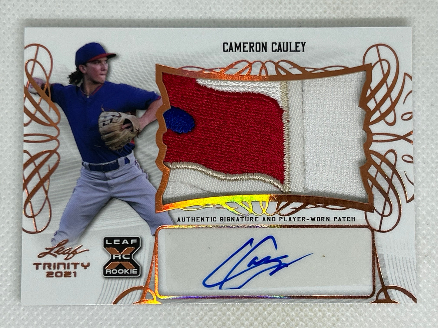 2021 Leaf Trinity Patch Auto Cameron Cauley #PA-CC2 Patch Autograph Texas Rangers