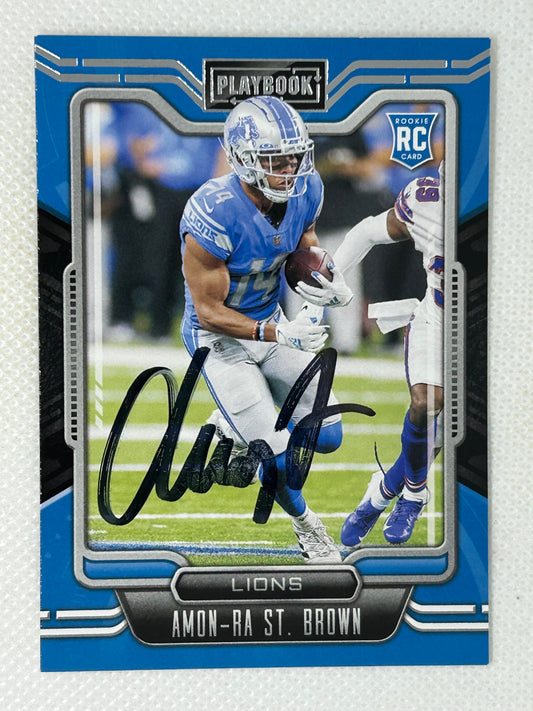 2021 Panini Playbook Rookie Card Amon-Ra St. Brown #131 Detroit Lions Signed Card