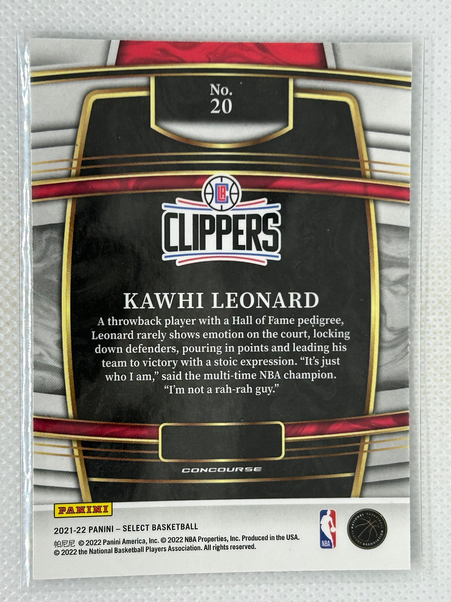 2021-22 Panini Select Kawhi Leonard #20 Los Angeles Clippers