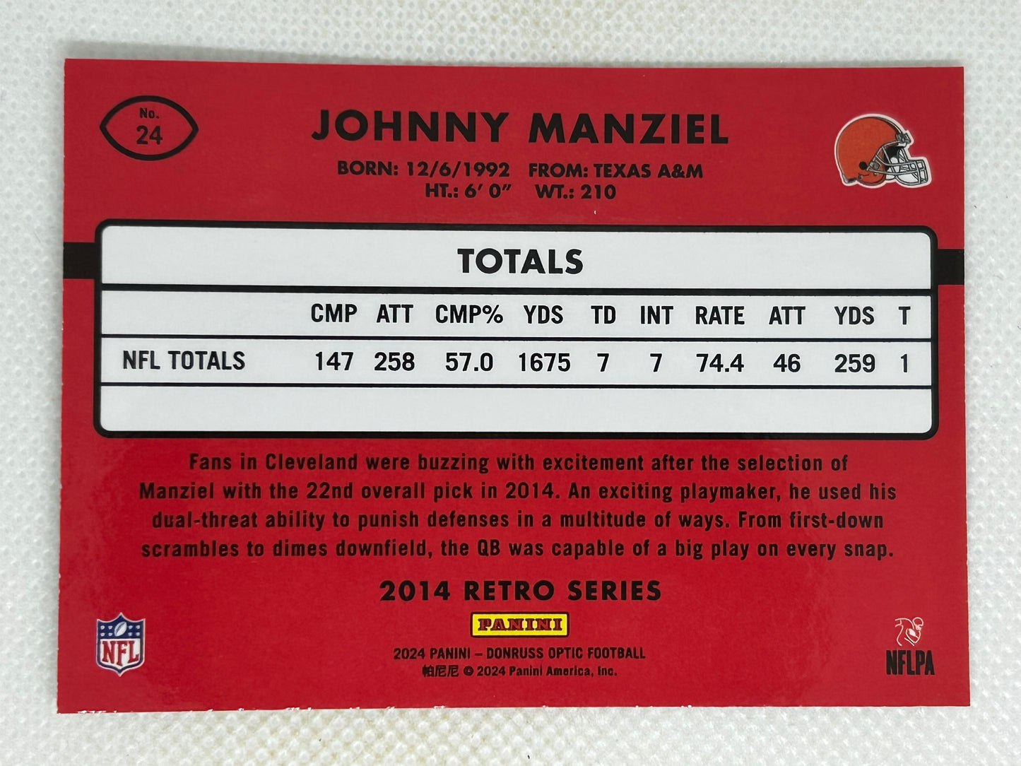 2024 Panini Donruss Optic - 2014 Retro Series Johnny Manziel #24 Cleveland Browns