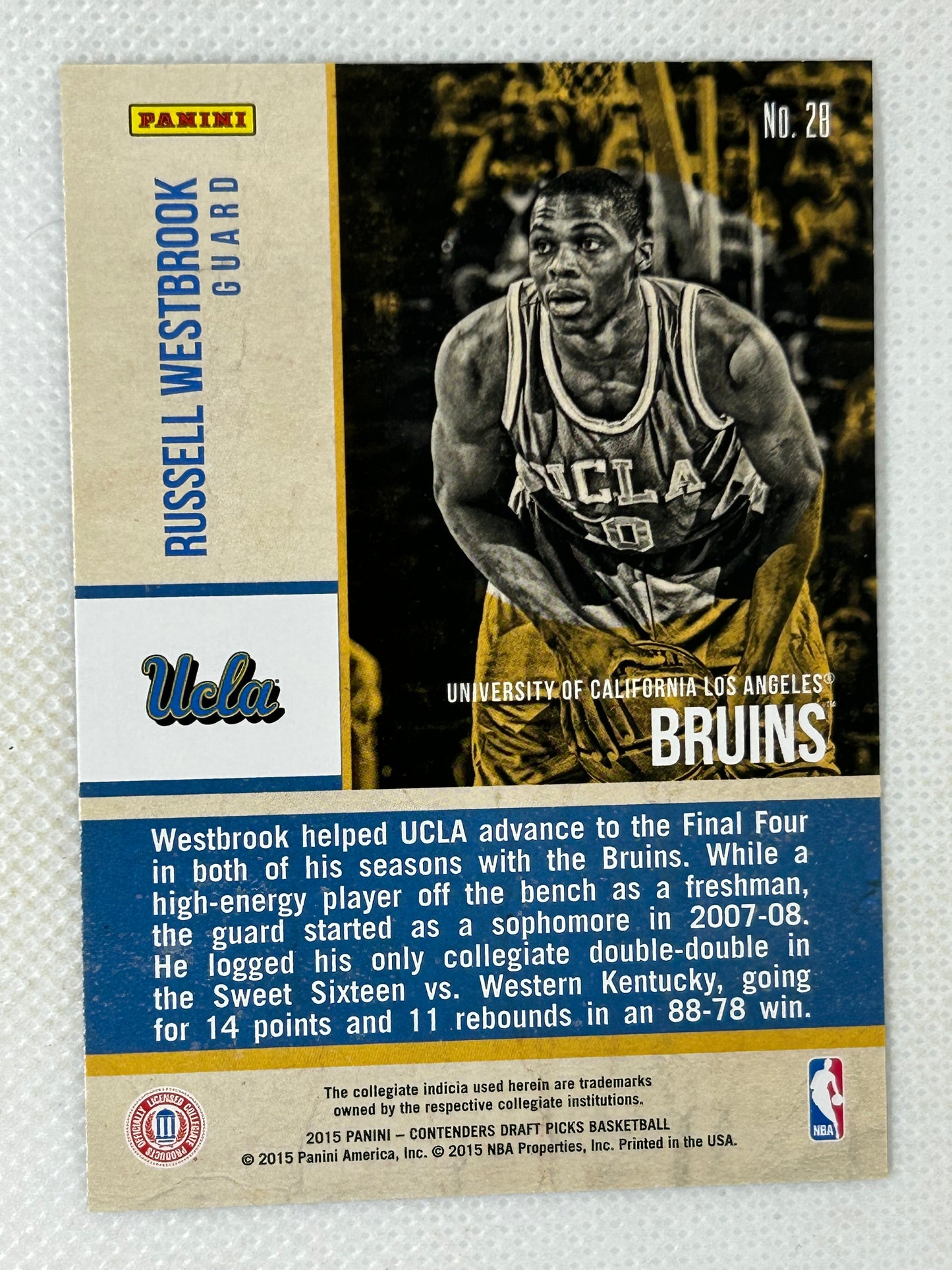2015-16 Panini Contenders Draft Picks Old School Colors Russell Westbrook #28 UCLA Bruins