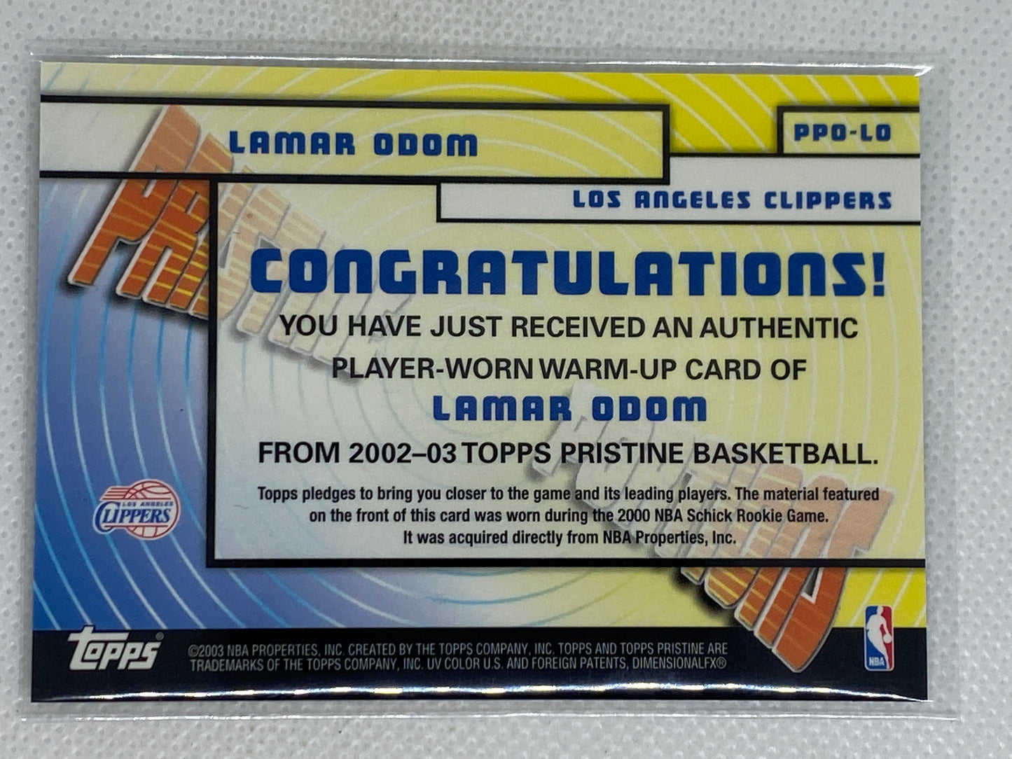 2002-03 Topps Pristine Pristine Portions Lamar Odom #PPO-LO