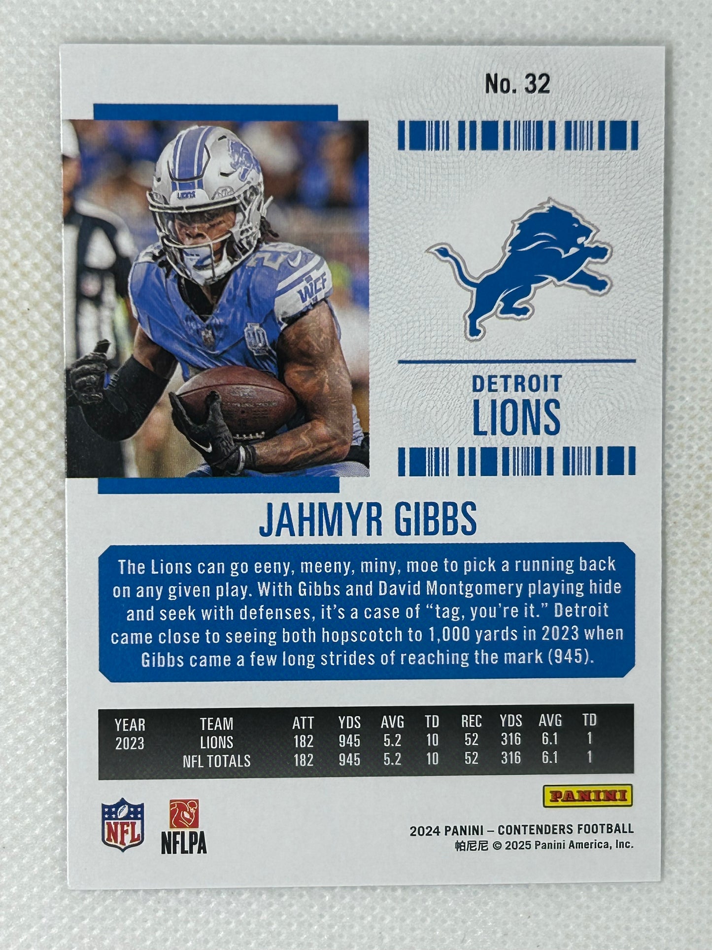 2024 Panini Contenders Season Ticket Hobby Mojo Jahmyr Gibbs #32 Detroit Lions