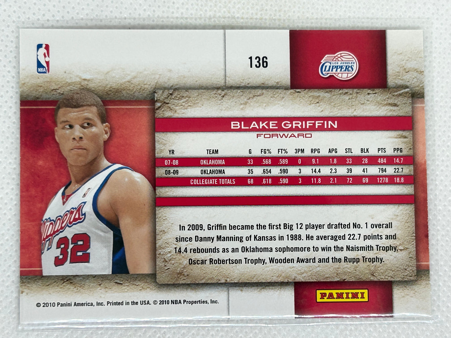 2010 Panini Studio Rookie #136 Blake Griffin Los Angeles Clippers