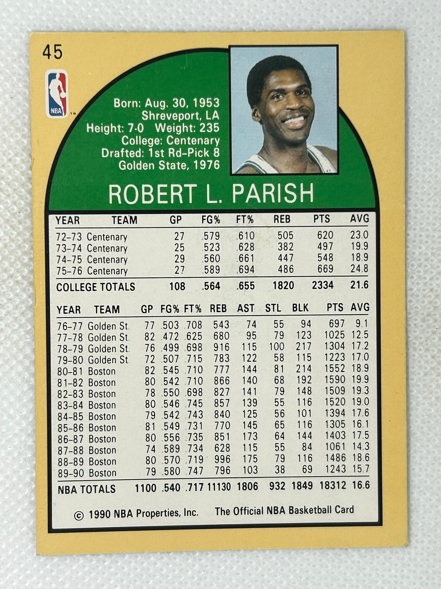 1990-91 NBA Hoops #45 Robert Parish Boston Celtics Signed Card