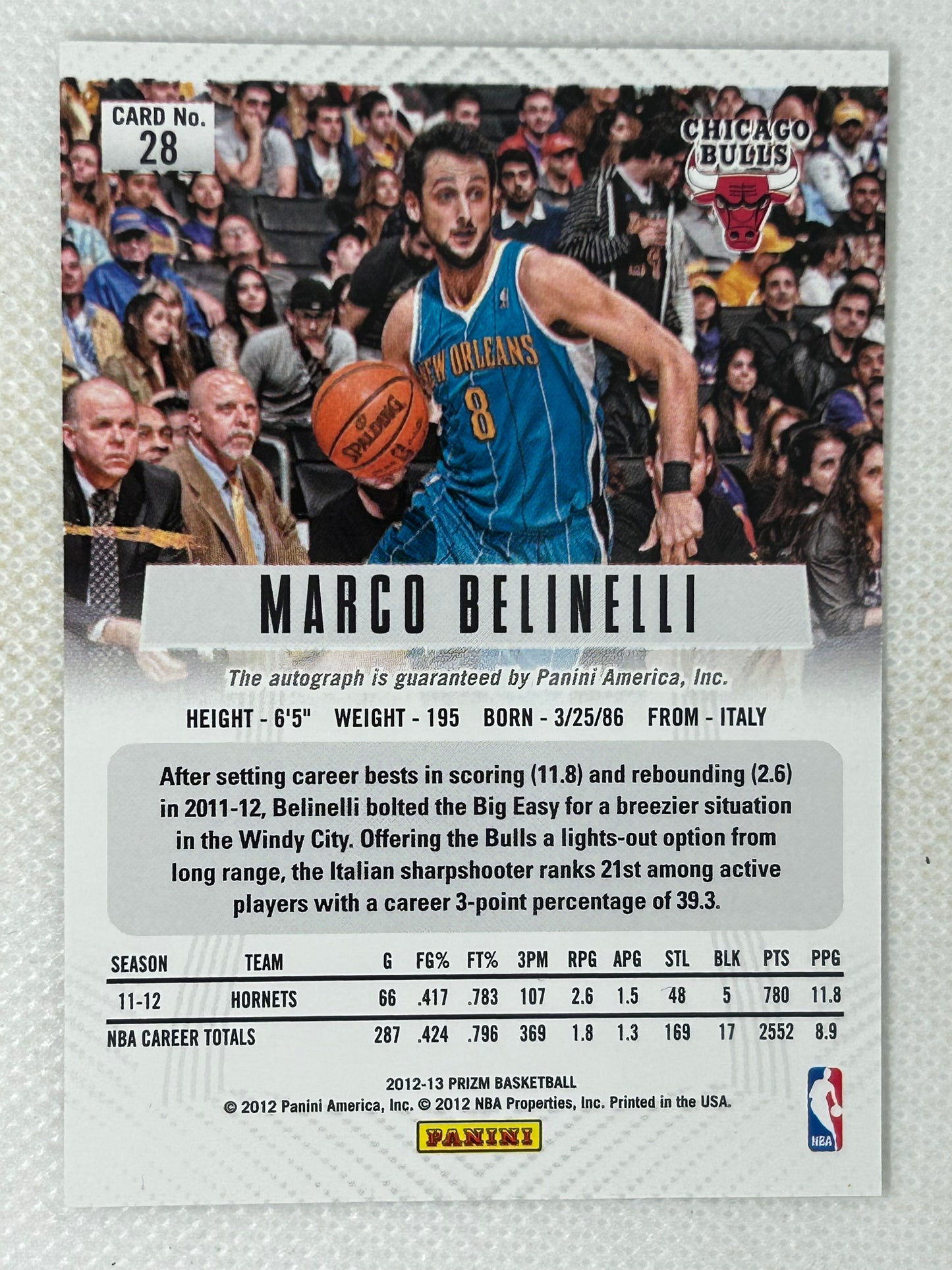 2012-13 Panini Prizm Autographs #28 Marco Belinelli Chicago Bulls