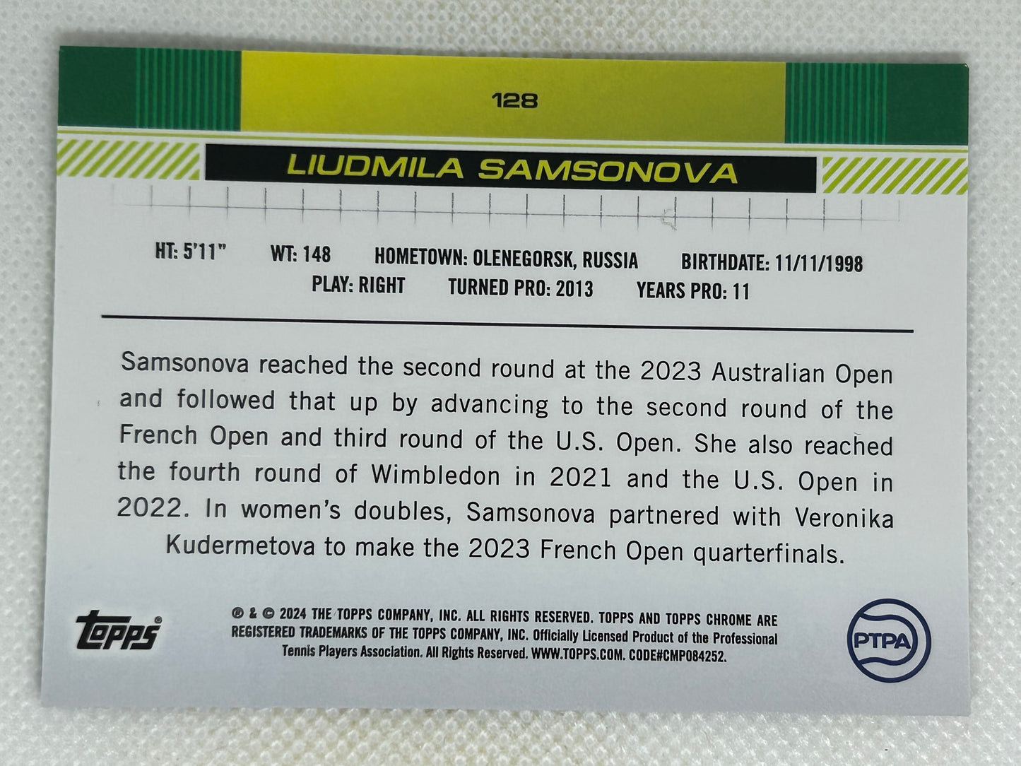 2024 Topps Chrome Tennis 1st Purple Refractor #128 Liudmila Samsonova /499