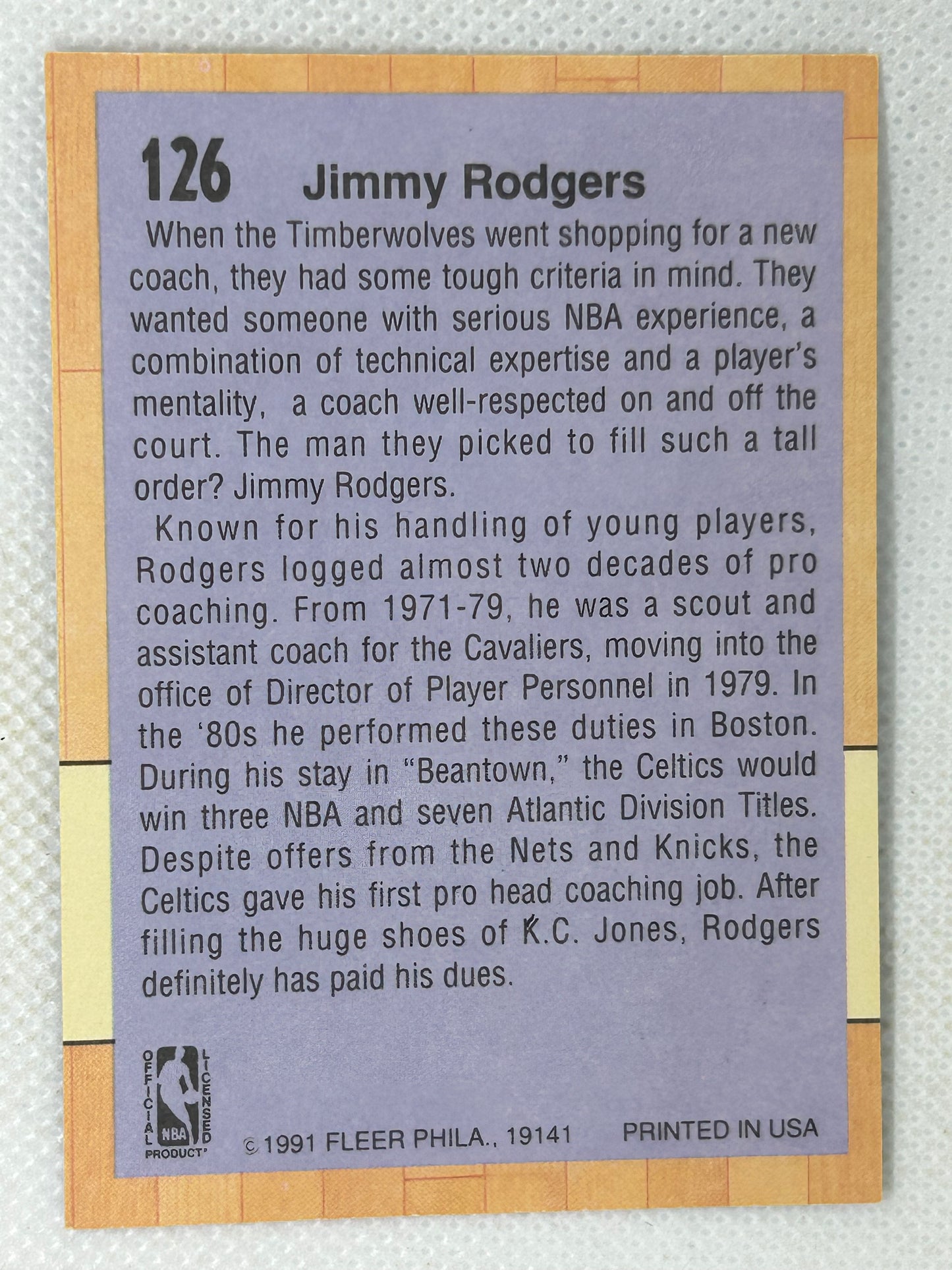 1991-92 Fleer Jim Rodgers #126 Minnesota Timberwolves Signed Card