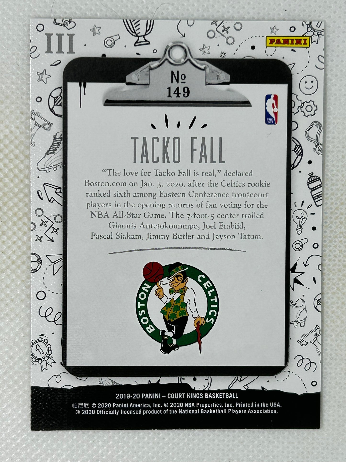 2019-20 Panini Court Kings Tacko Fall Level III Rookie Card SP #149 Boston Celtics