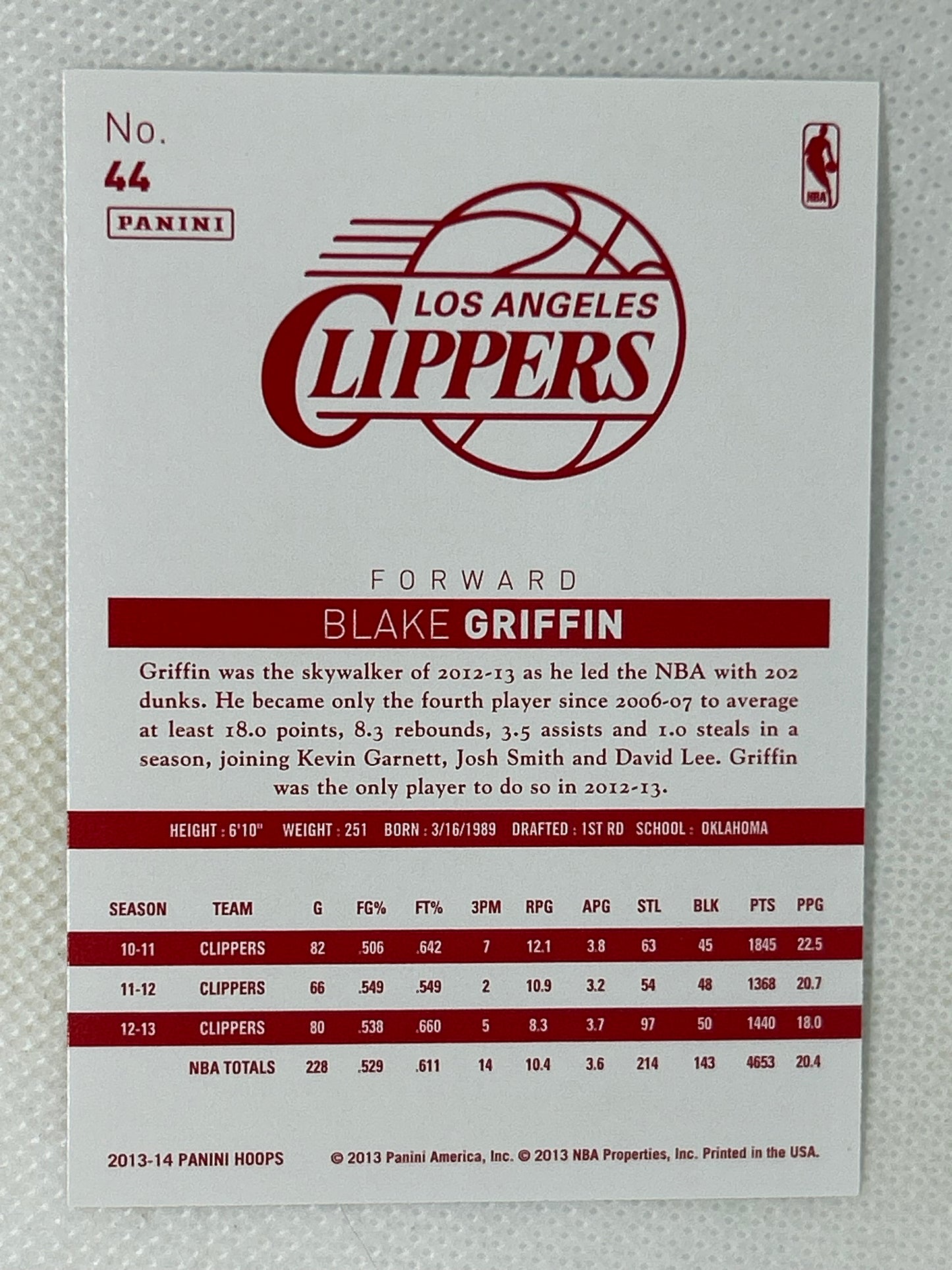 2013-14 Panini Hoops Red Back Blake Griffin #44 Los Angeles Clippers