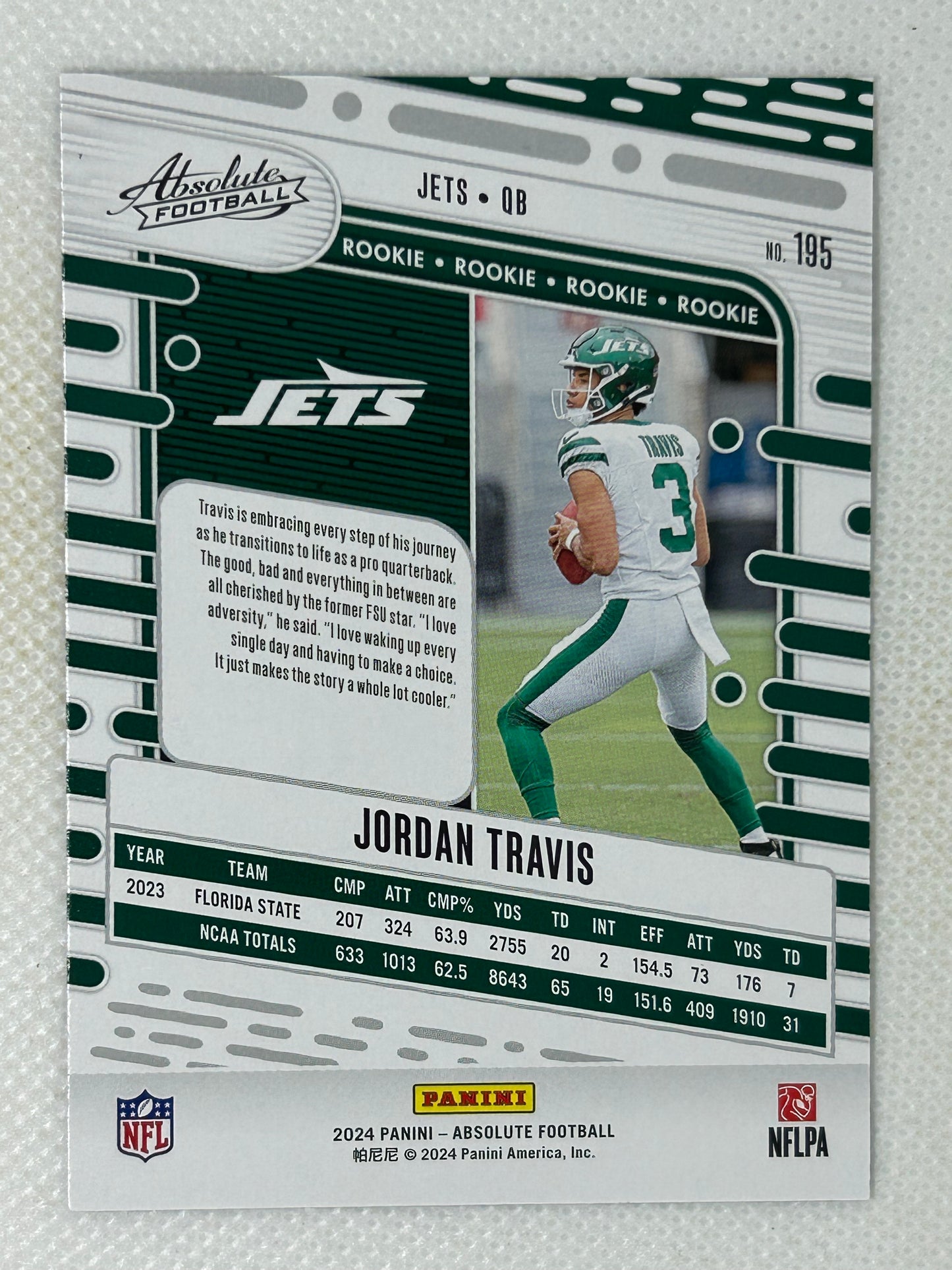 2024 Panini Absolute Rookie Jordan Travis #195 New York Jets