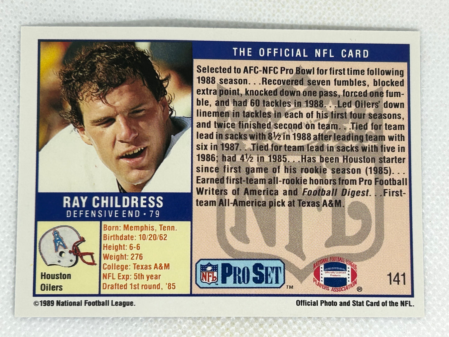 1989 Pro Set Ray Childress #141 Houston Oilers Signed Card