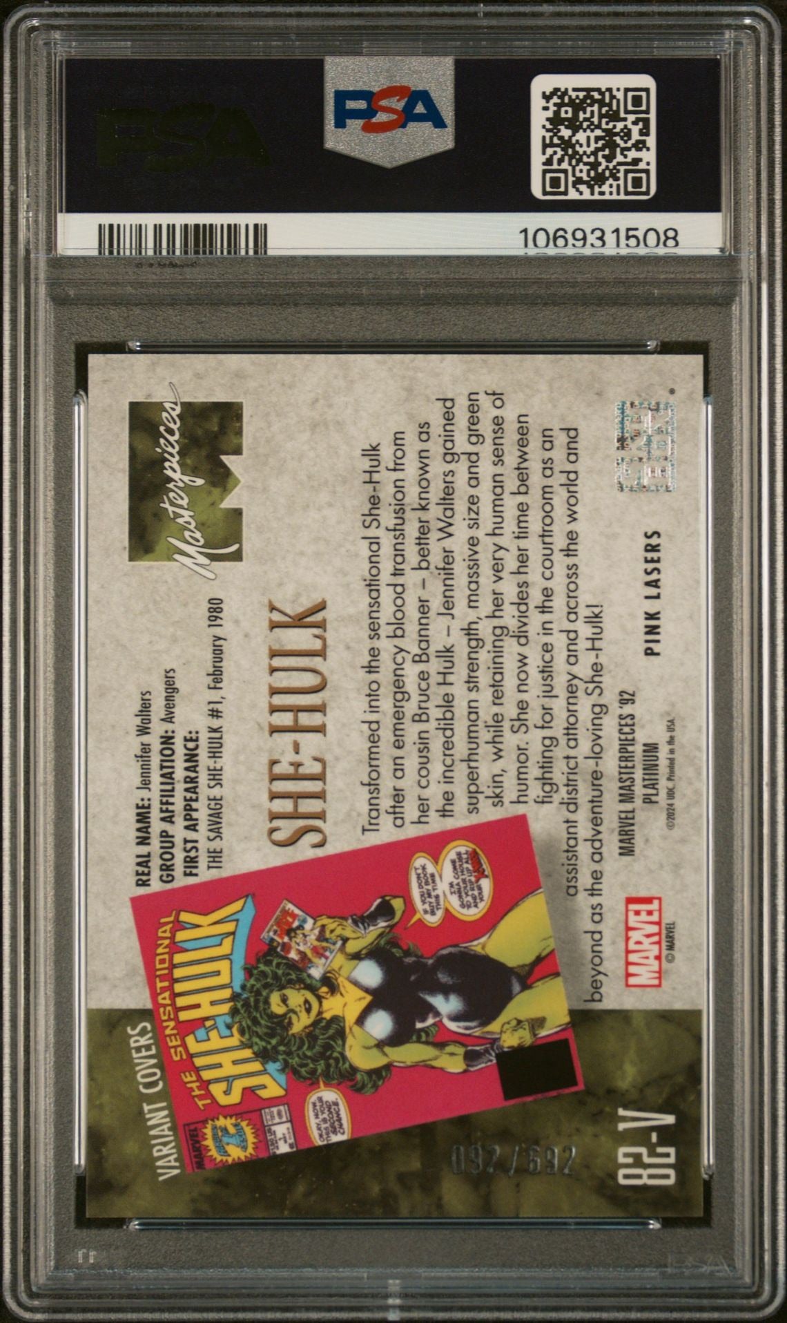 2024 Upper Deck Marvel Masterpieces '92 Platinum Varient Cover Pink Laser PSA 10 Pop 1
