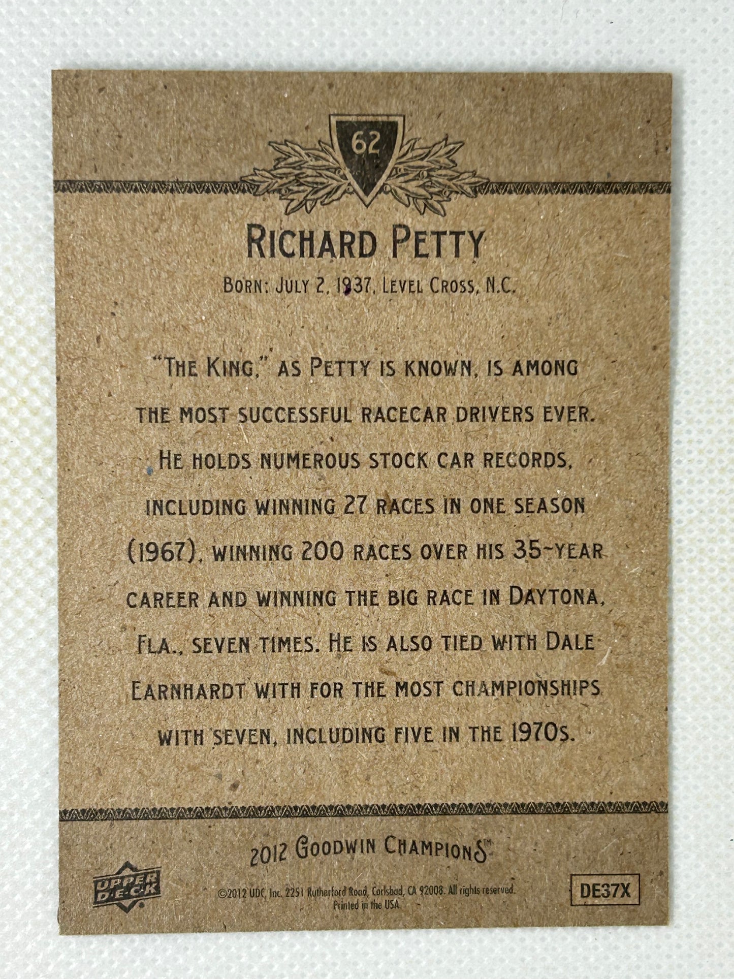 2012 Upper Deck Goodwin Champions #62 Richard Petty Signed Card