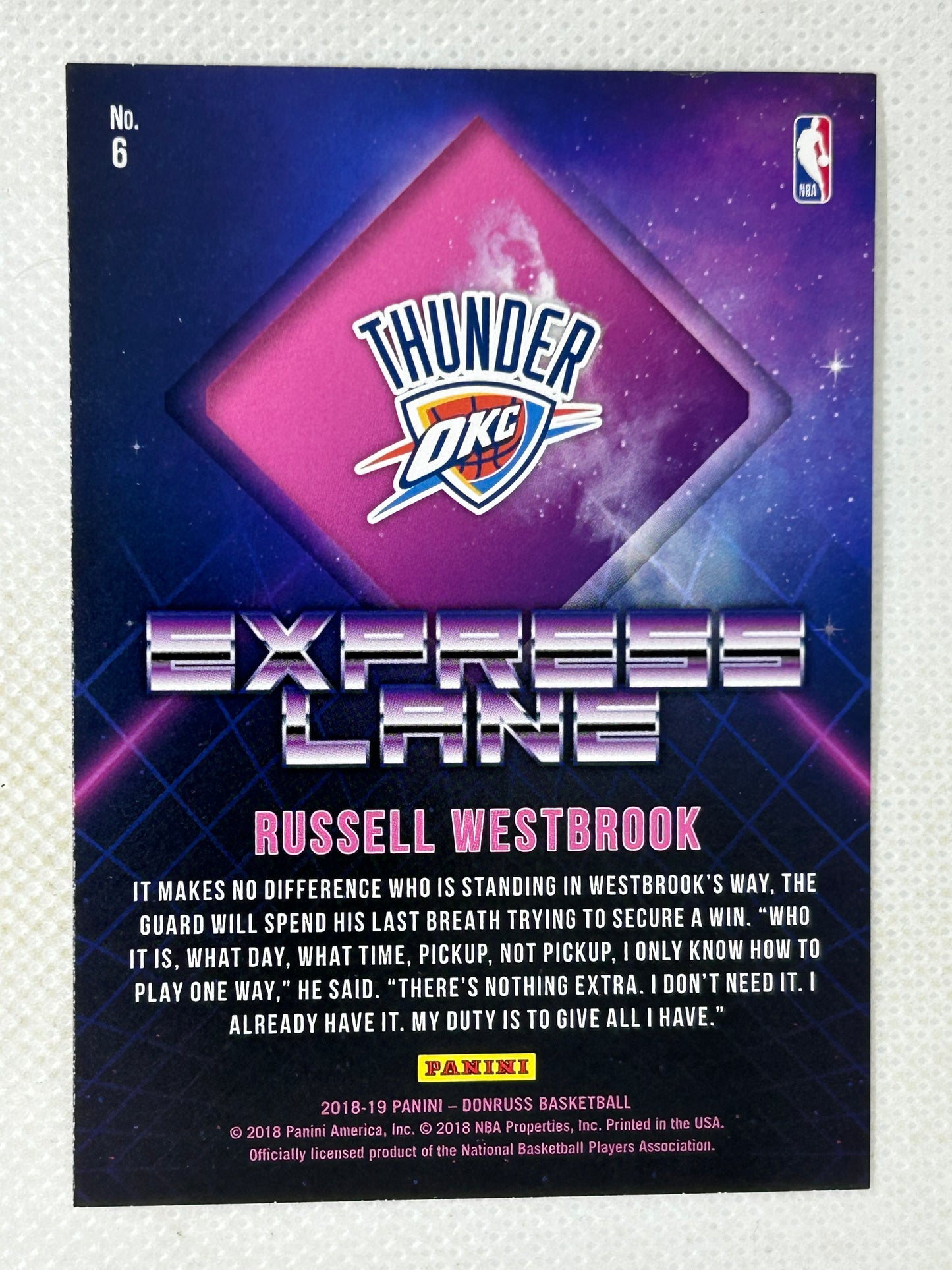 2018-19 Panini Donruss Express Lane #6 Russell Westbrook Oklahoma City Thunder