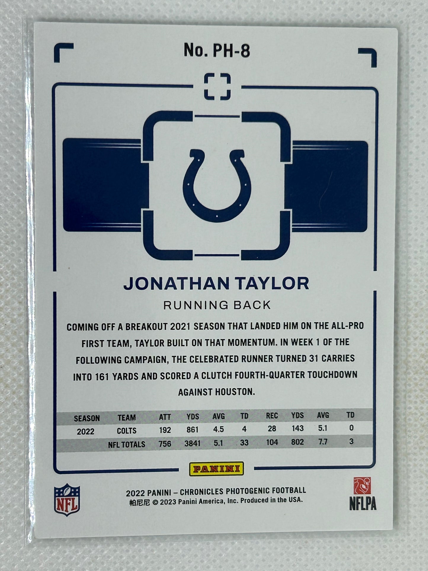 2022 Panini Chronicles Photogenic PH-8 Jonathan Taylor Indianapolis Colts