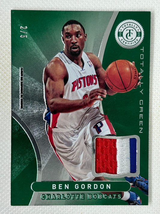 2012-13 Panini Totally Certified Green Ben Gordon Game Worn Patch #184 /5 Charlotte Bobcats Detroit Pistons