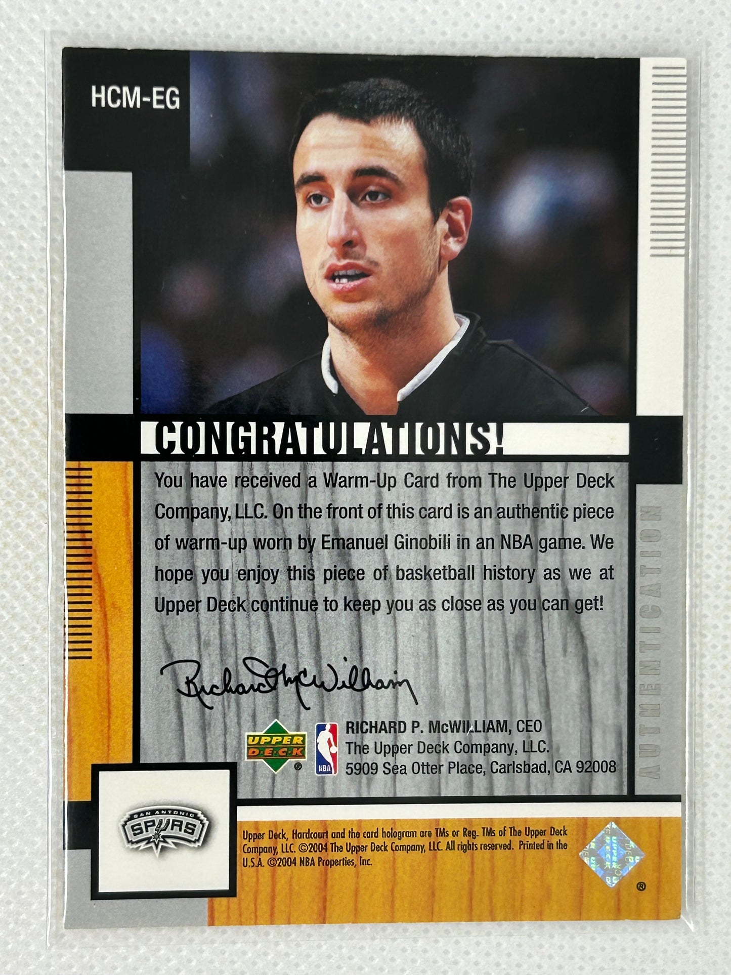 2004-05 Upper Deck Hardcourt  Emanuel Ginobili Jersey Card HCM-EG San Antonio Spurs