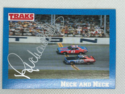 1991 Traks #5 Richard Petty Neck and Neck (Richard Petty's 1972 Record) Signed Card