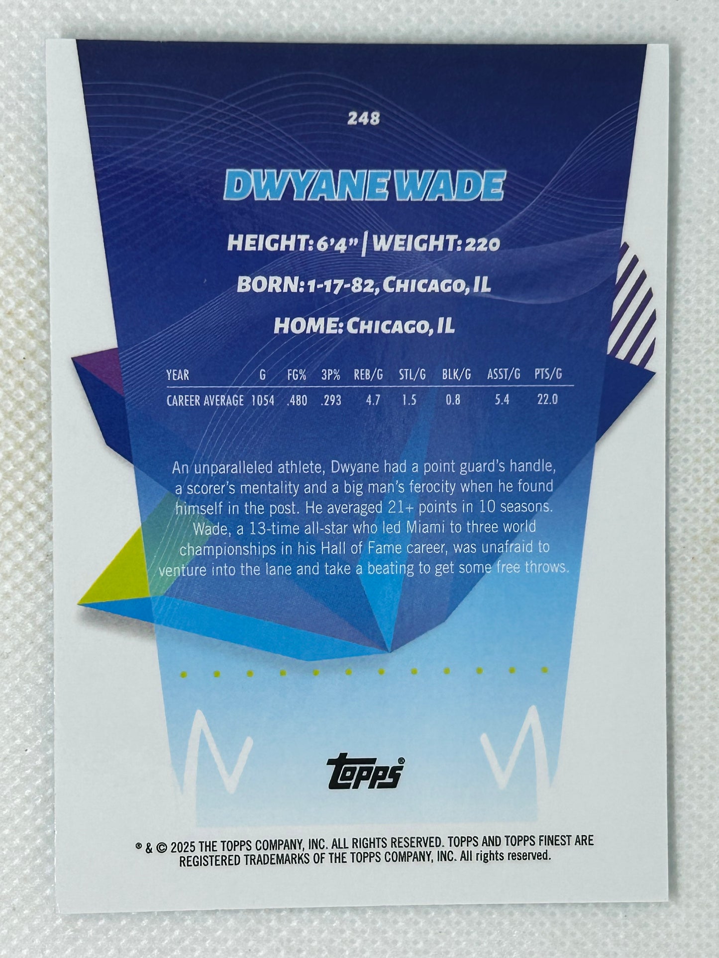 2024-25 Topps Finest Uncommon Light Blue Refractor Dwyane Wade #135 Miami Heat