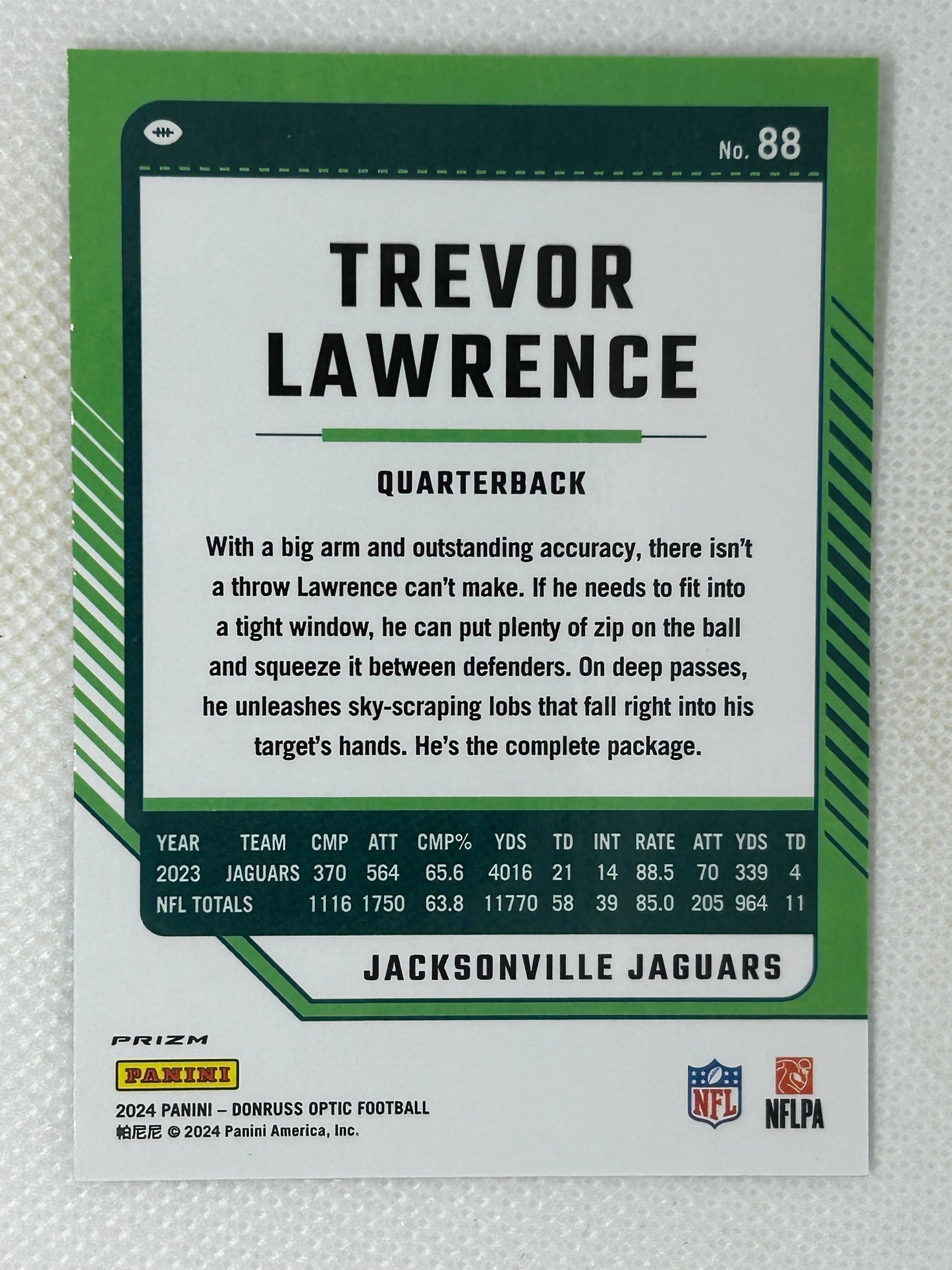2024 Donruss Optic Silver Prizm Parallel Trevor Lawrence #88 Jacksonville Jaguars
